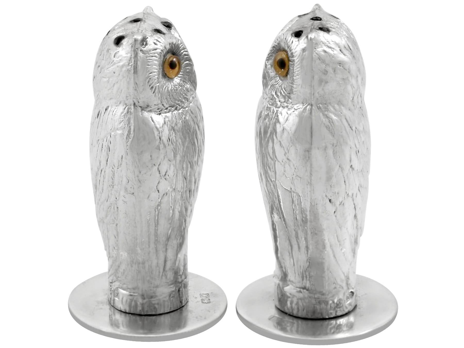 British Antique Sterling Silver Owl Peppers For Sale