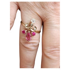 Antique 1900s tourmaline And Diamond Russian Gold Ring