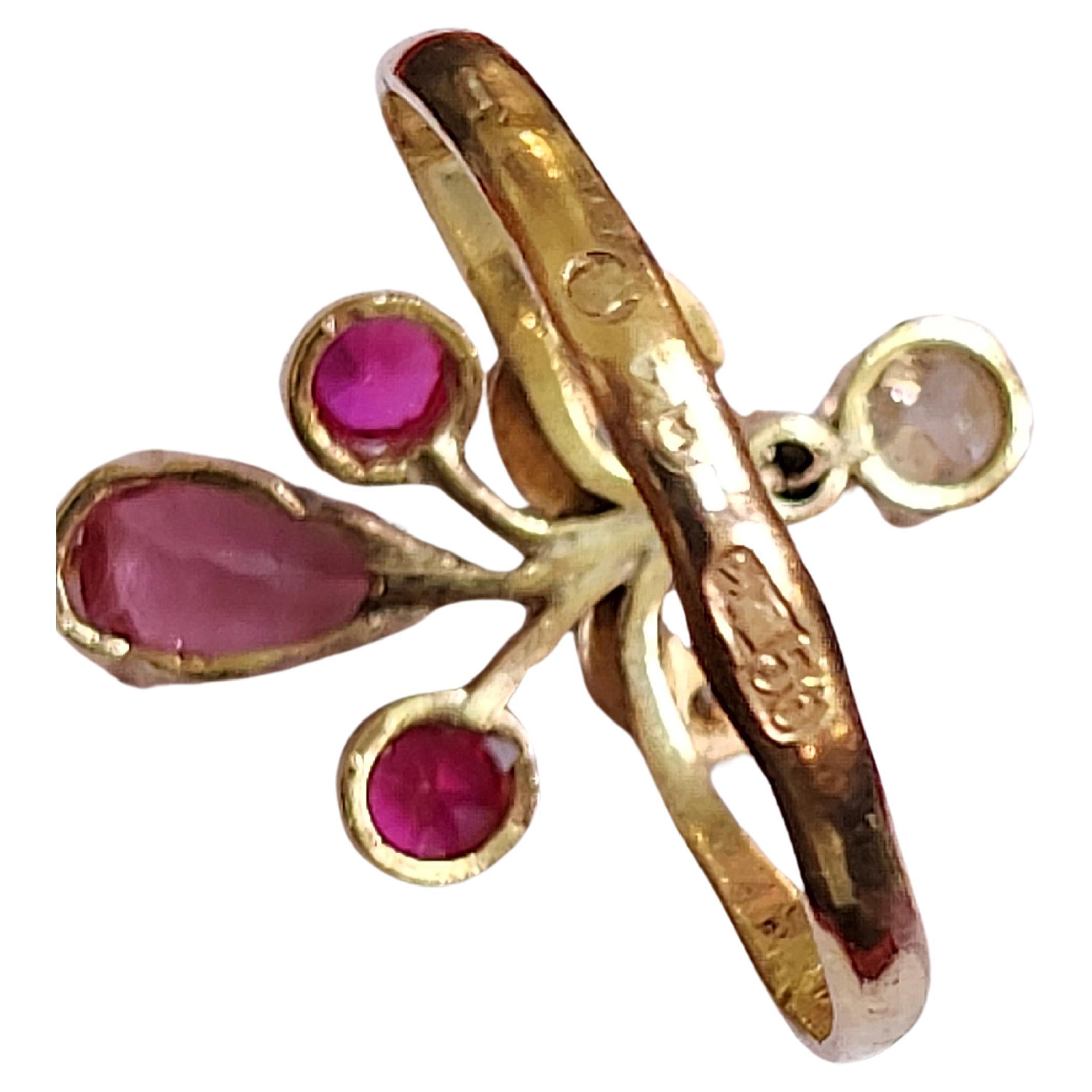 Antiguo Anillo de Oro Ruso con Turmalina y Diamantes de 1900 en venta 2