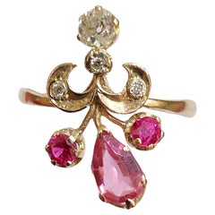 Antique 1900s tourmaline And Diamond Russian Gold Ring
