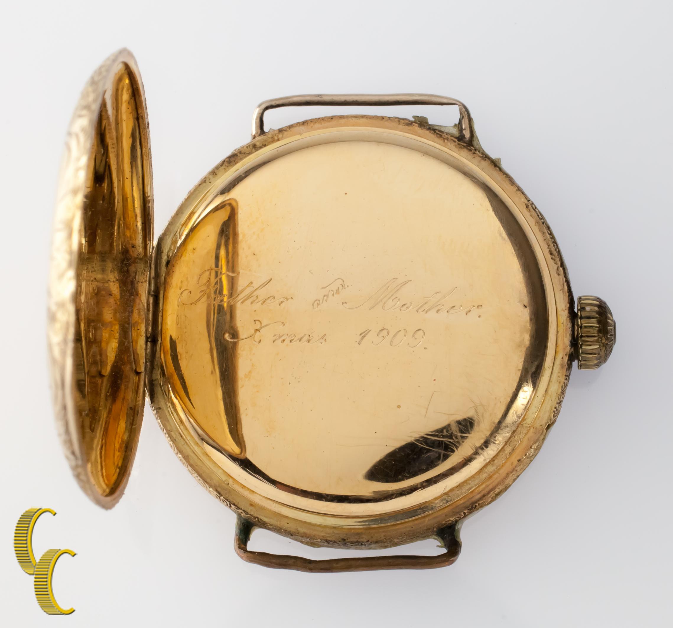 Art Nouveau Antique 1900's Waltham 14k Gold Combination Open Face Pocket/Wrist Watch