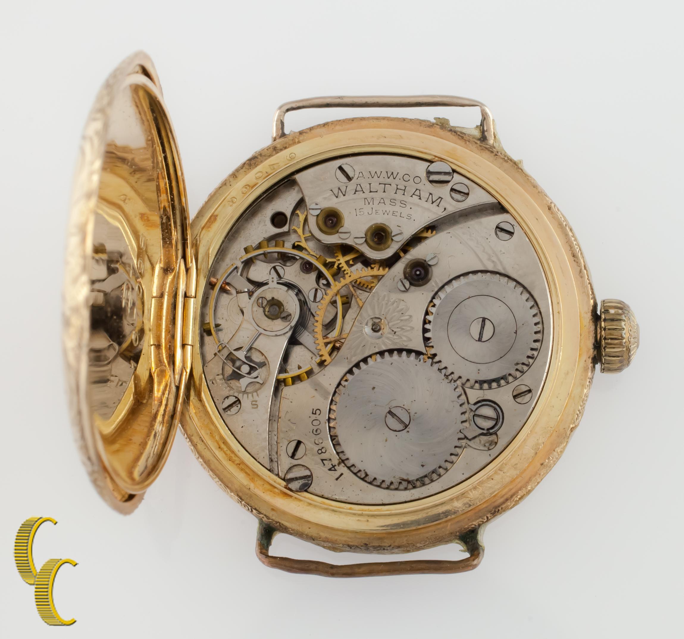 Antique 1900's Waltham 14k Gold Combination Open Face Pocket/Wrist Watch In Fair Condition In Van Nuys, CA