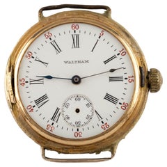 Antiguo reloj de bolsillo/muñeca Waltham de oro de 14 quilates de 1900 de esfera abierta combinada