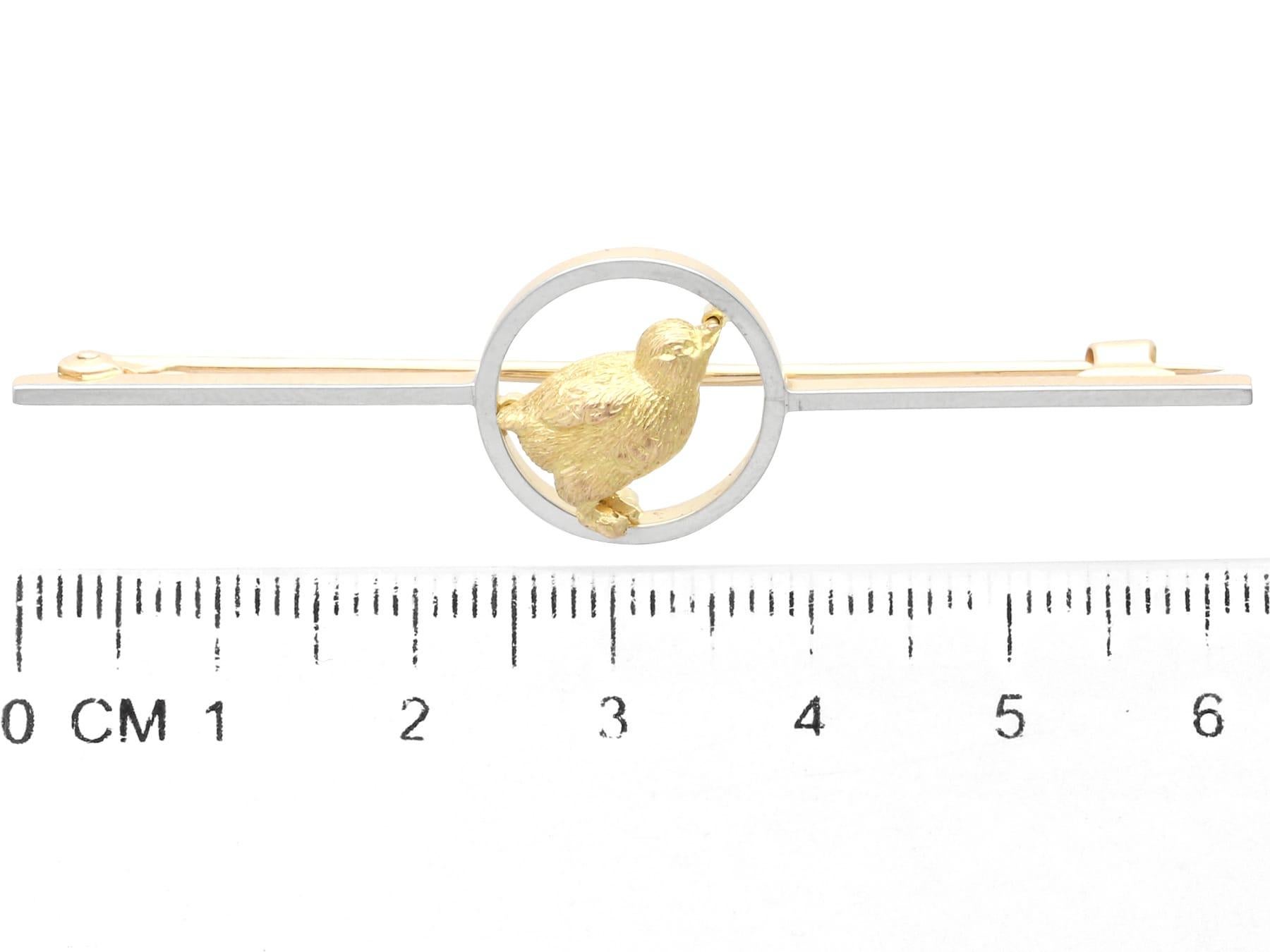 Antique 1900s Yellow Gold Chick Bar Brooch For Sale 3