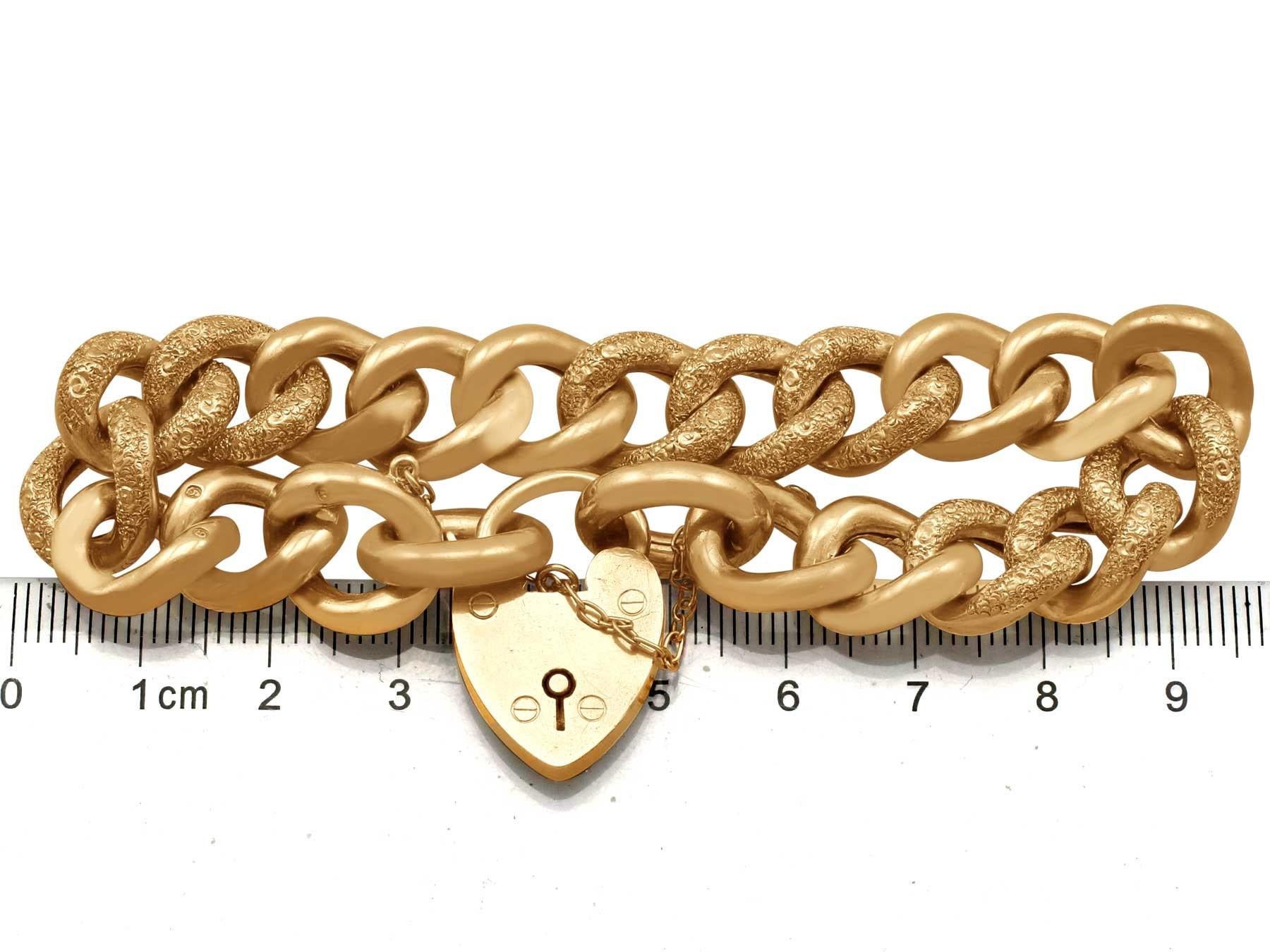 Antique 1900s Yellow Gold Curb Bracelet with Heart Padlock Clasp 6
