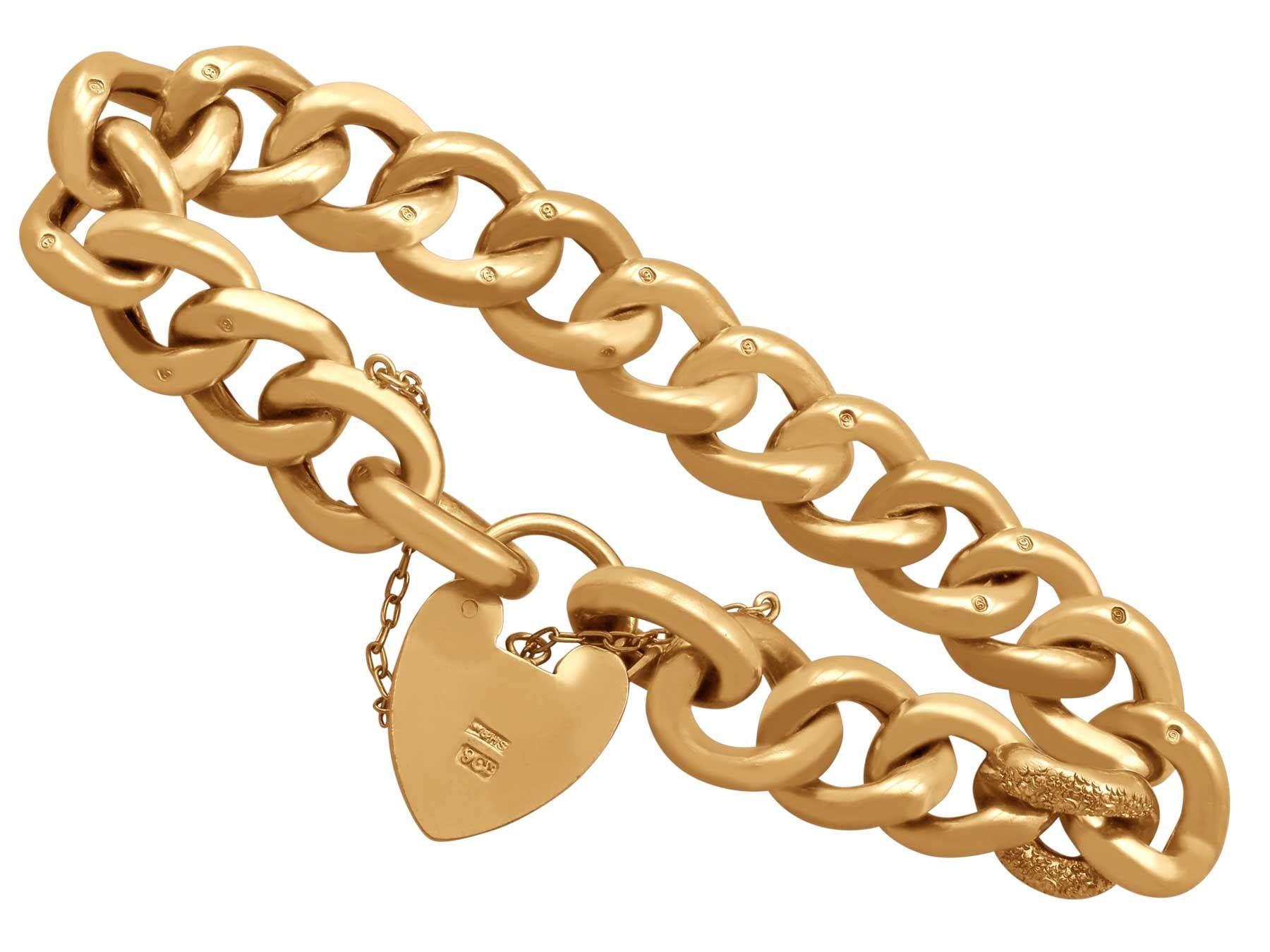 Women's Antique 1900s Yellow Gold Curb Bracelet with Heart Padlock Clasp