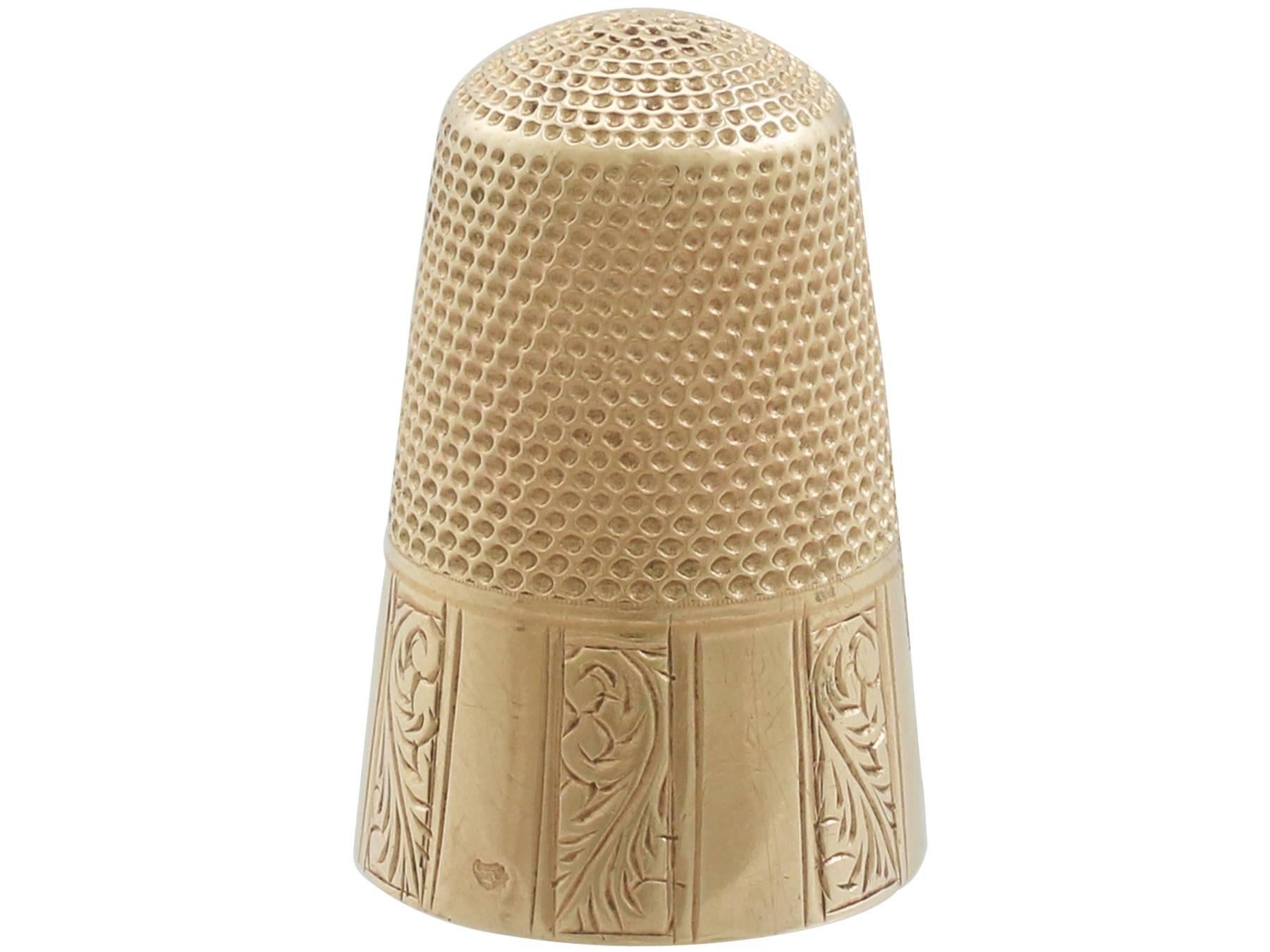 An exceptional, fine and impressive antique French 18 karat yellow gold thimble; an addition to our diverse range of collectable antiques.

This exceptional antique French 18 karat yellow gold thimble has a cylindrical tapering shaped form.

The