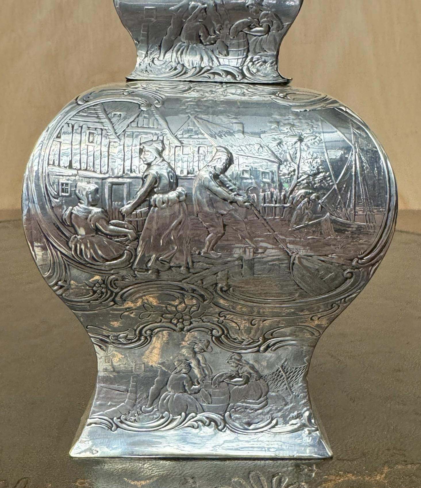 ANTIQUE 1901 EDWARDIAN DATED STERLiNG SILBERMULLER & SON REPOUSSE TEA CADDY im Angebot 2