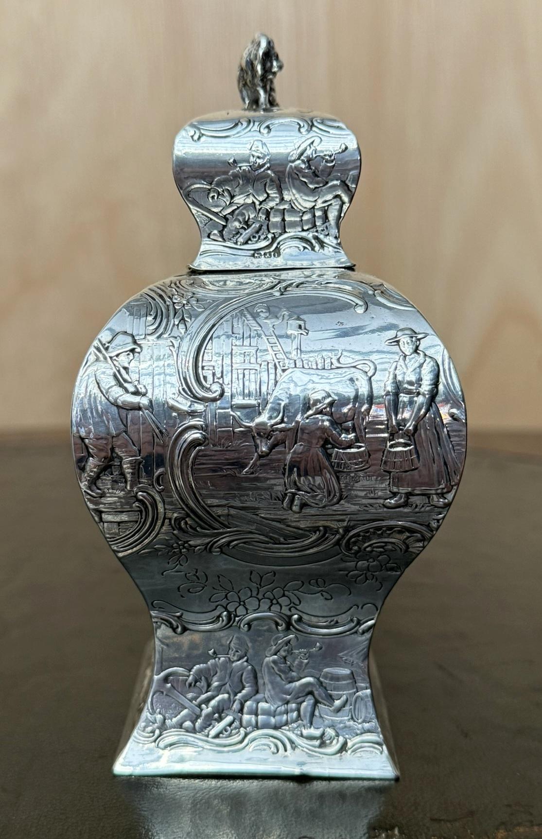 ANTIQUE 1901 EDWARDIAN DATED STERLiNG SILBERMULLER & SON REPOUSSE TEA CADDY im Angebot 3