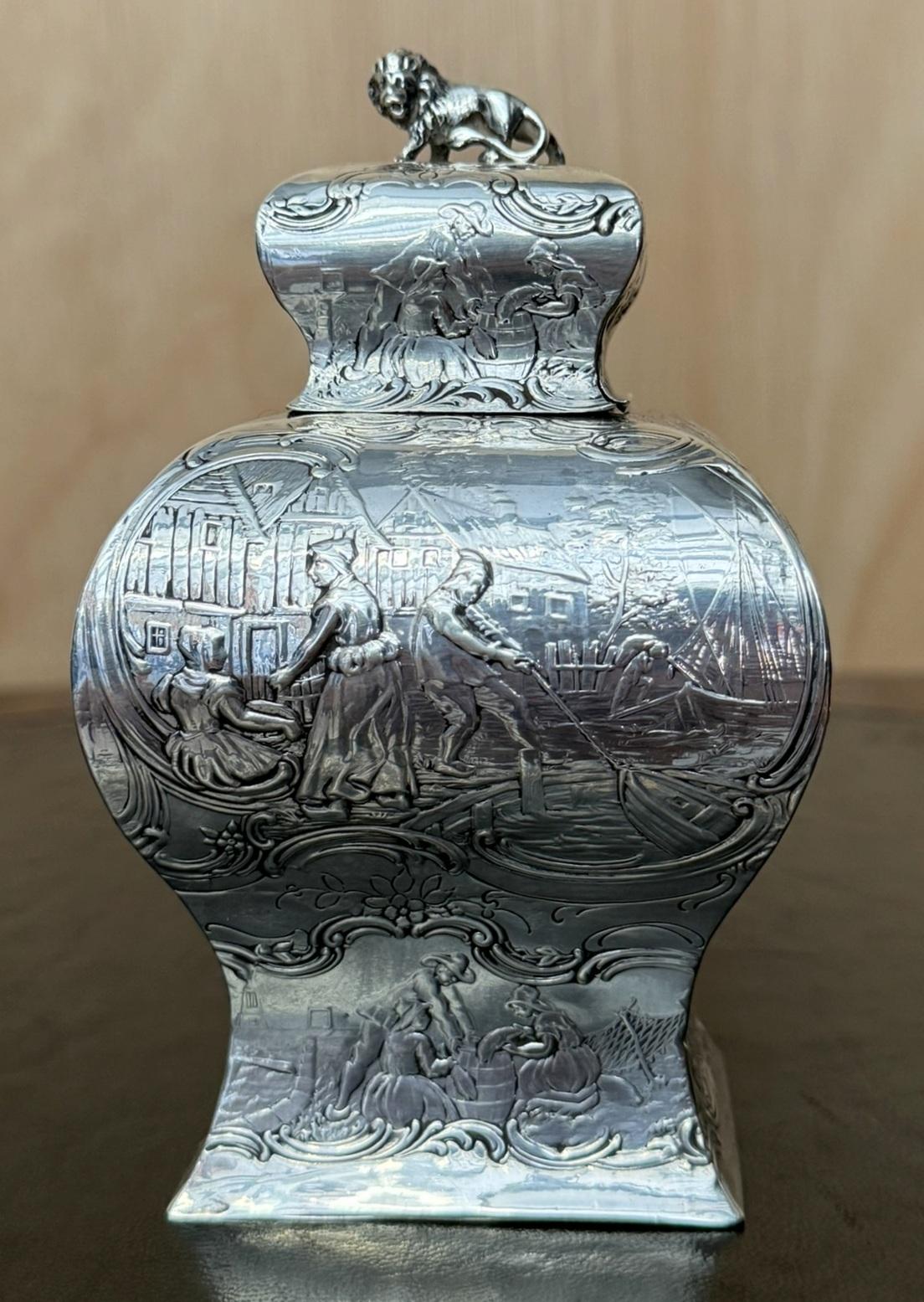 ANTIQUE 1901 EDWARDIAN DATED STERLiNG SILBERMULLER & SON REPOUSSE TEA CADDY im Angebot 4