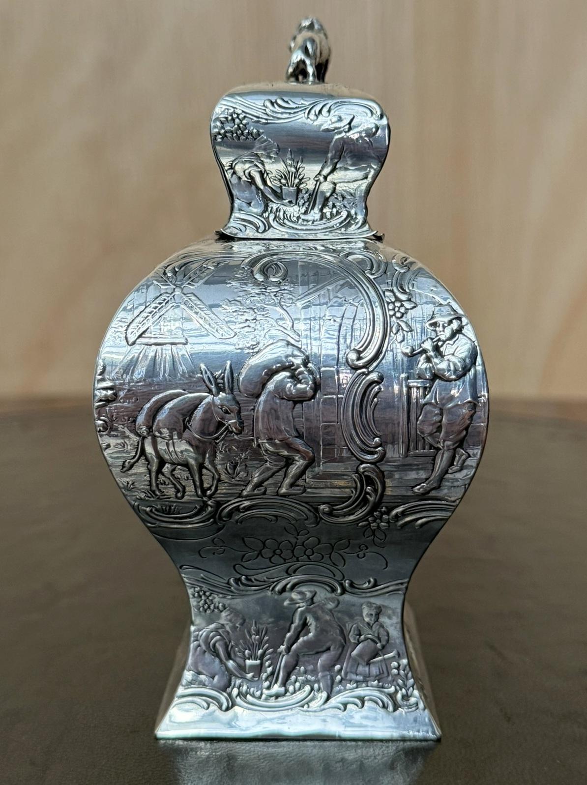 ANTIQUE 1901 EDWARDIAN DATED STERLiNG SILBERMULLER & SON REPOUSSE TEA CADDY im Angebot 5