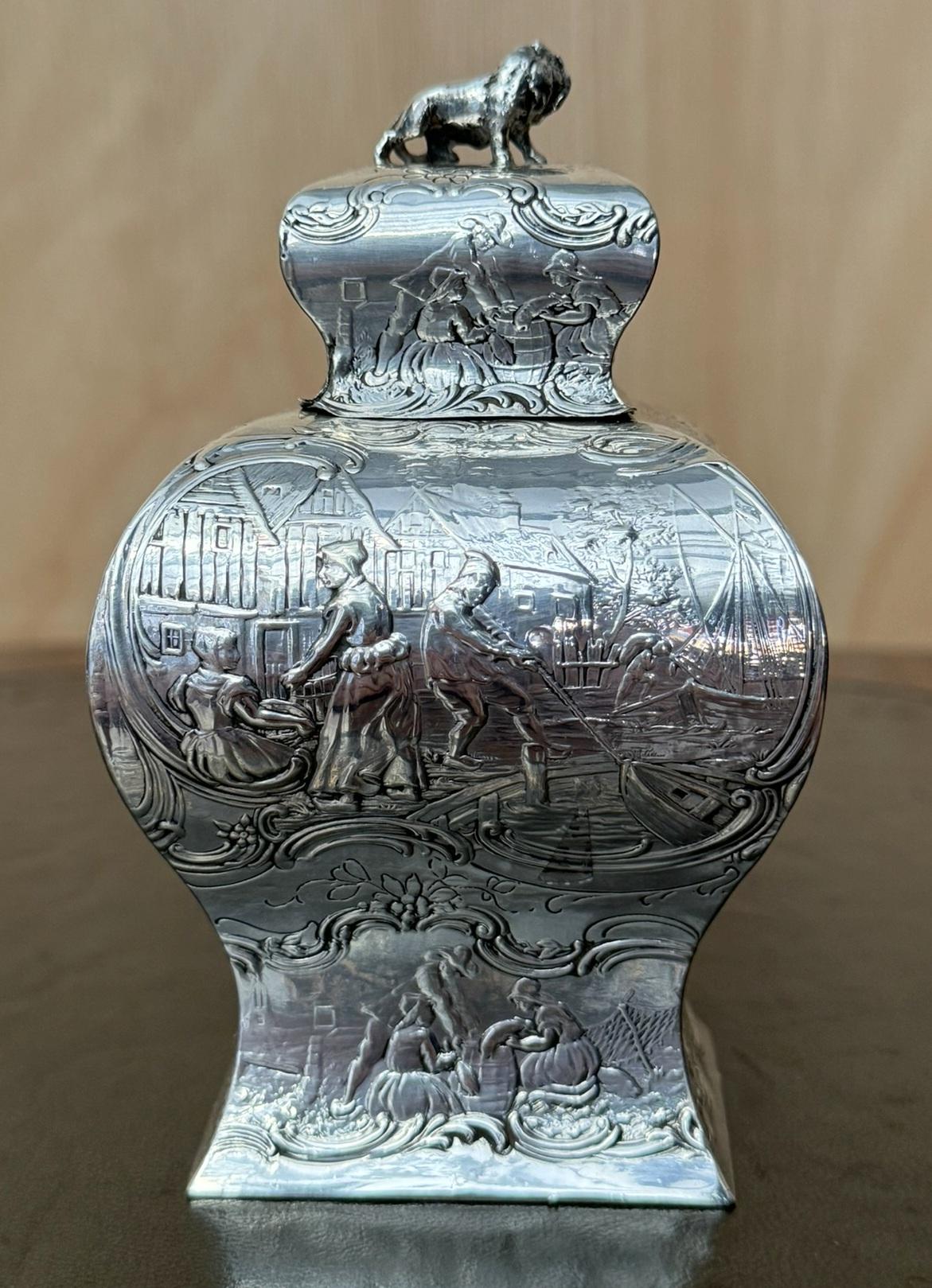 ANTIQUE 1901 EDWARDIAN DATED STERLiNG SILBERMULLER & SON REPOUSSE TEA CADDY im Angebot 6