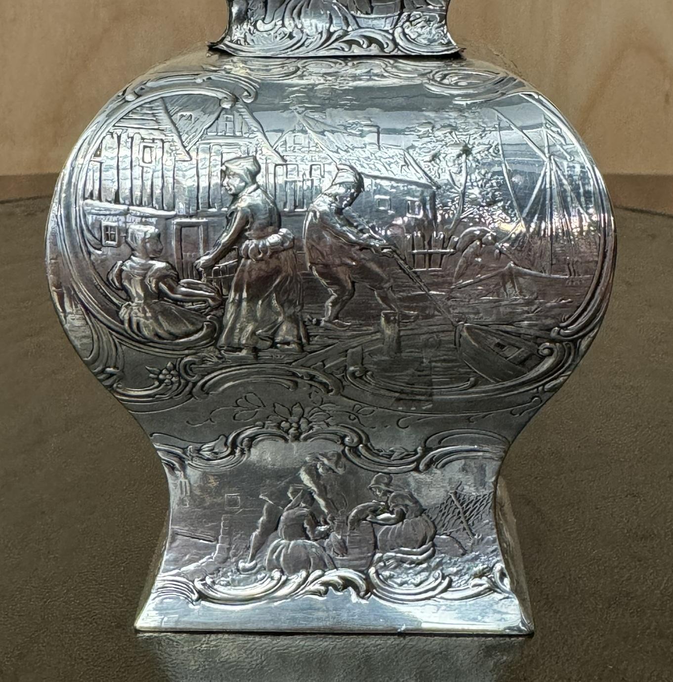 ANTIQUE 1901 EDWARDIAN DATED STERLiNG SILBERMULLER & SON REPOUSSE TEA CADDY im Angebot 7
