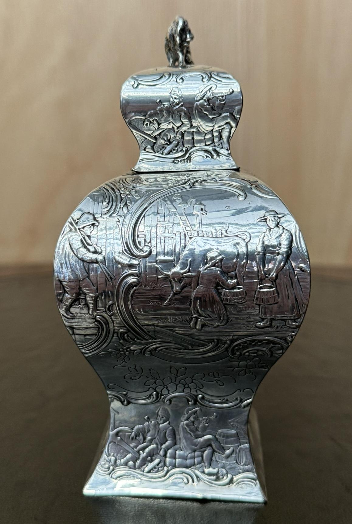ANTIQUE 1901 EDWARDIAN DATED STERLiNG SILBERMULLER & SON REPOUSSE TEA CADDY im Angebot 8