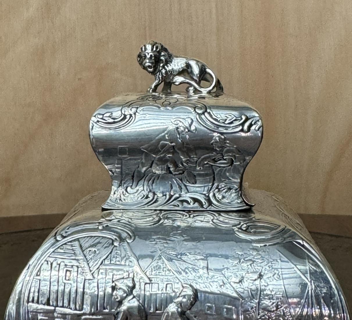 ANTIQUE 1901 EDWARDIAN DATED STERLiNG SILBERMULLER & SON REPOUSSE TEA CADDY (Frühes 20. Jahrhundert) im Angebot