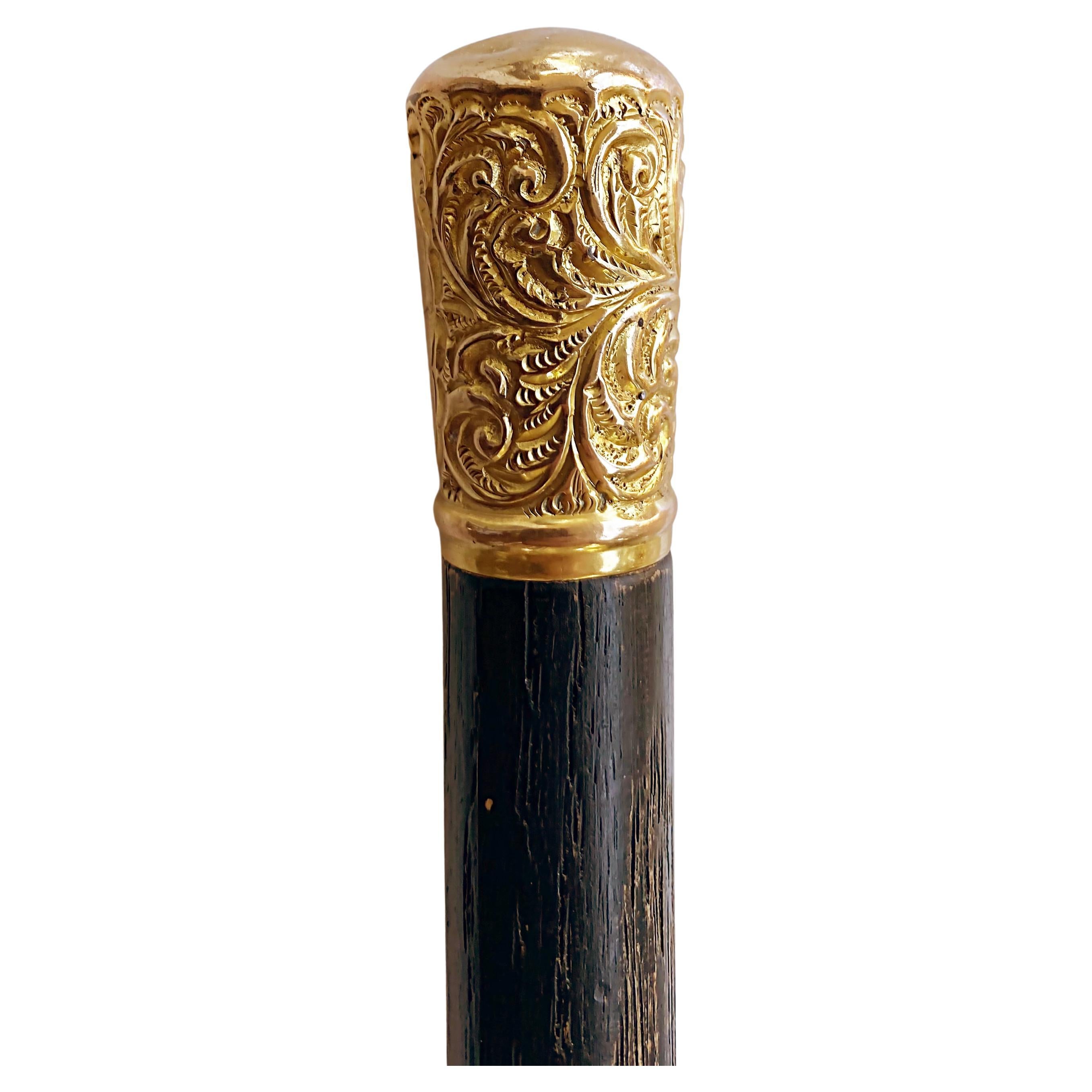 Antique 1901 Gold Handled Dandy Walking Stick, Monogrammed Date	 For Sale