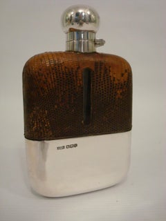 Antique 1902 James Dixon & Son Sterling Silver /  Leather Skin Hip Flask