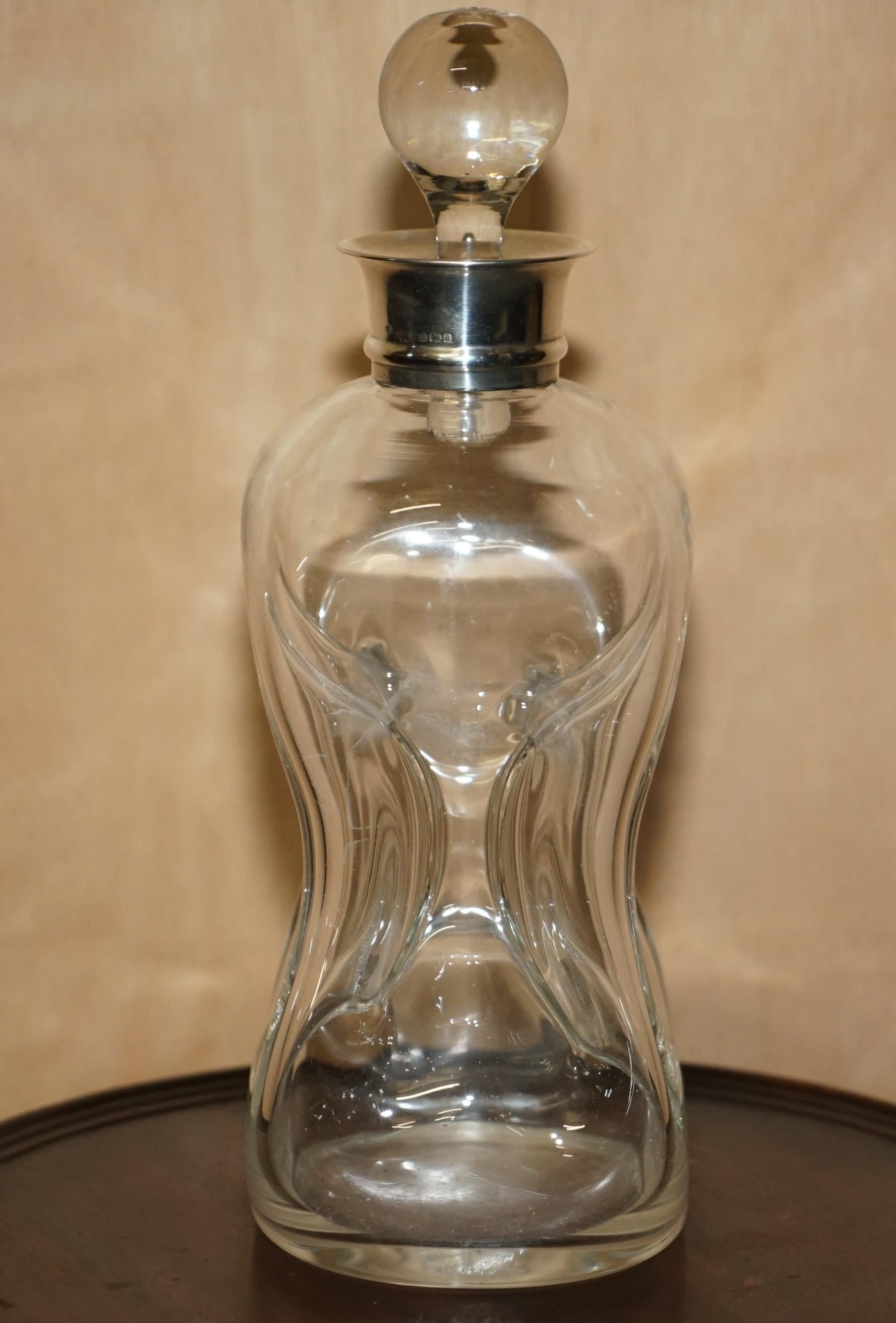 Antique 1903 Sterling Silver Collar Pinch Decanter for Whiskey Rum Brandy Scotch For Sale 1
