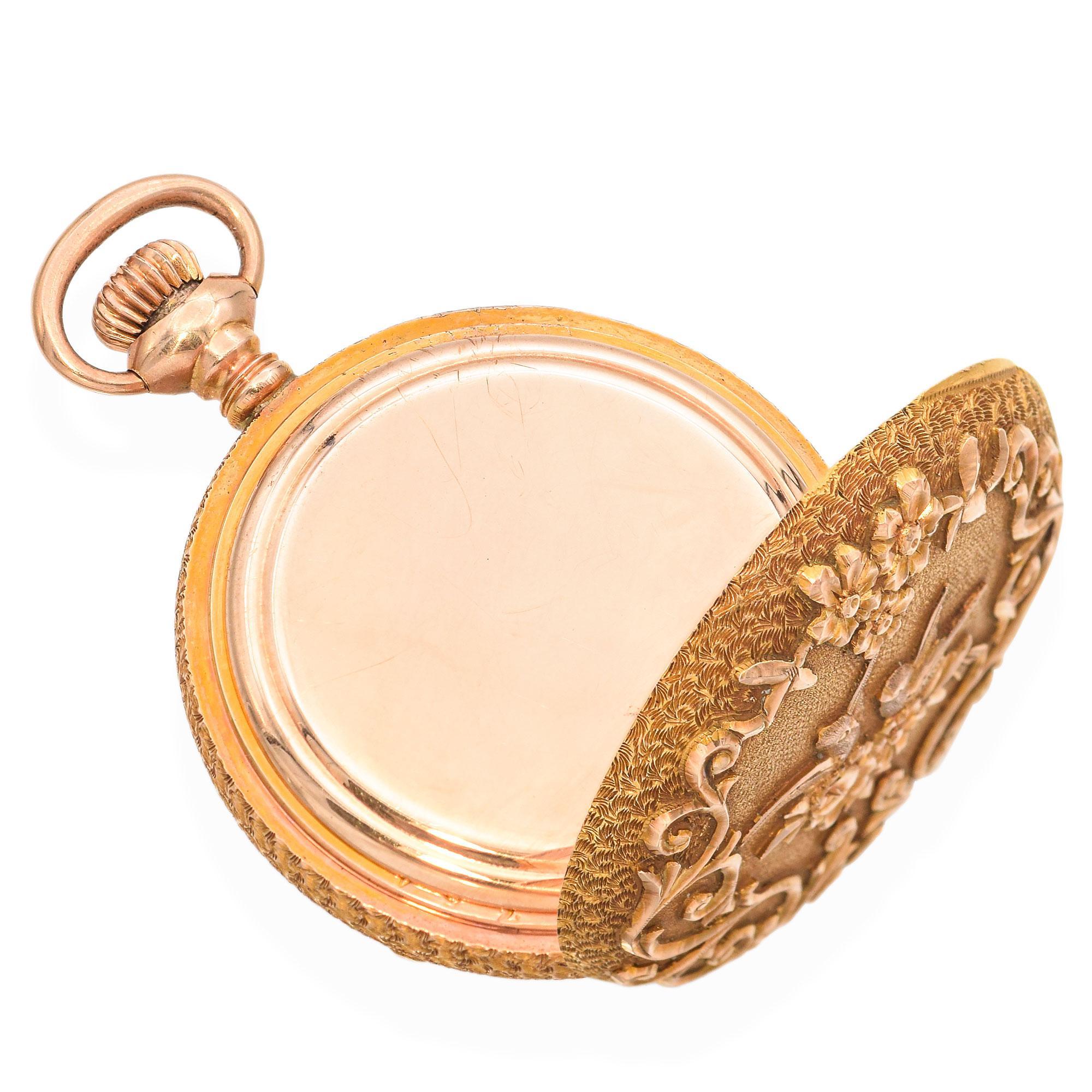 Waltham, montre de poche ancienne de 1903 en or jaune 14 carats en vente 2