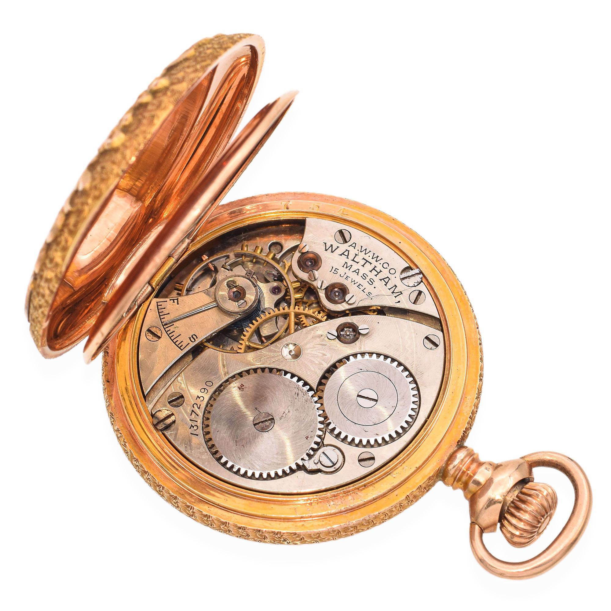 Waltham, montre de poche ancienne de 1903 en or jaune 14 carats en vente 3