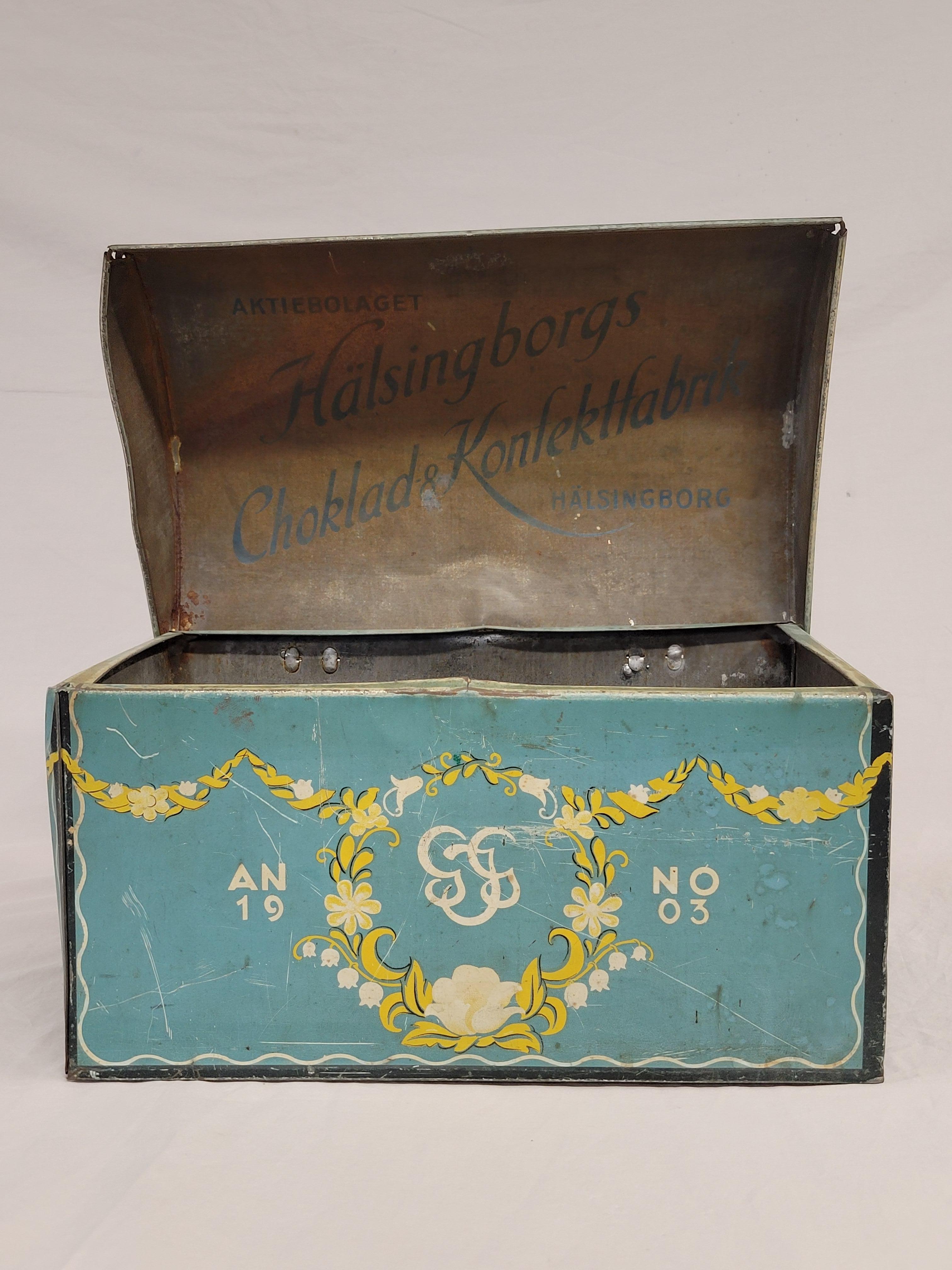 Antique 1904 Swedish Large Chocolate Tin For Sale 1