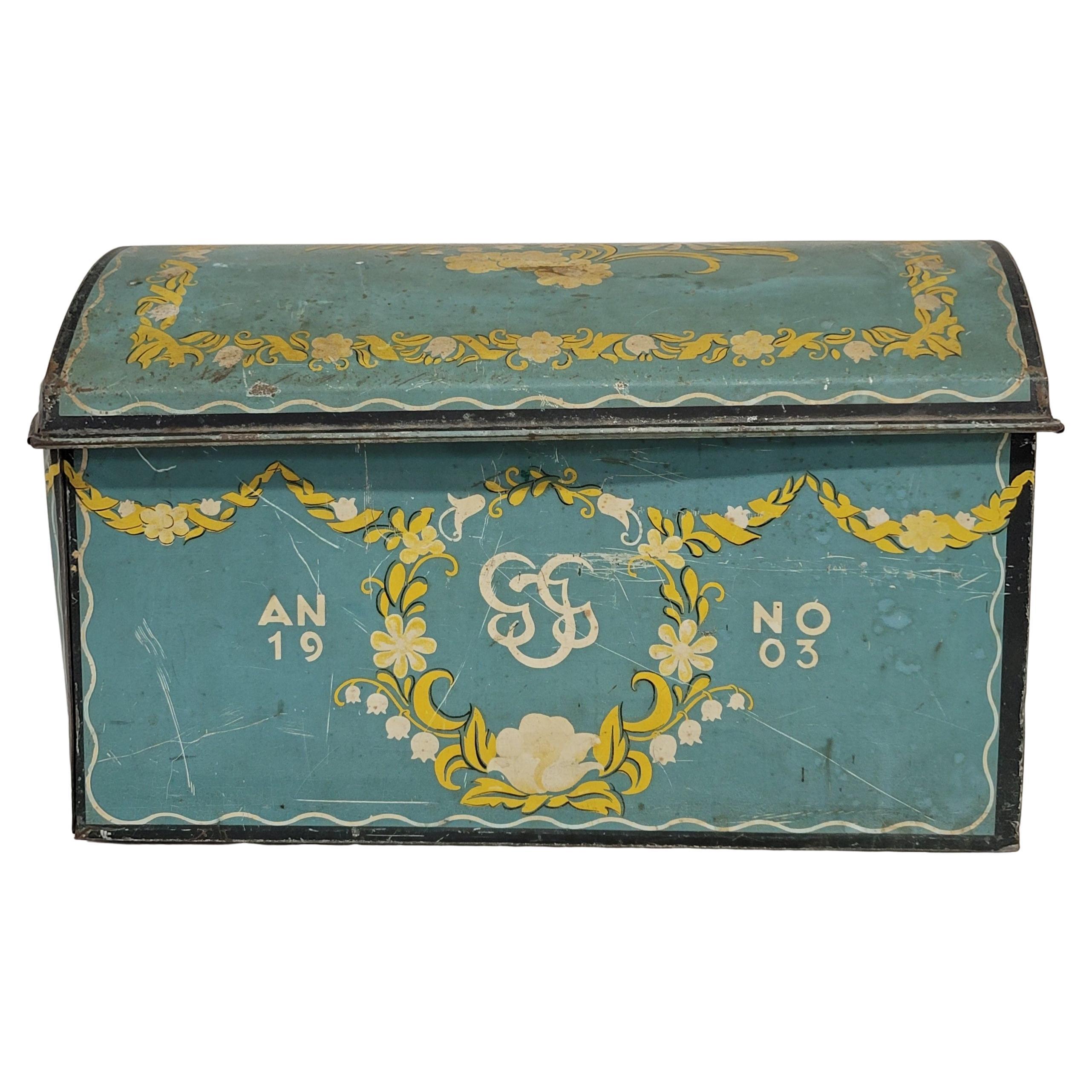 Antique 1904 Swedish Large Chocolate Tin For Sale