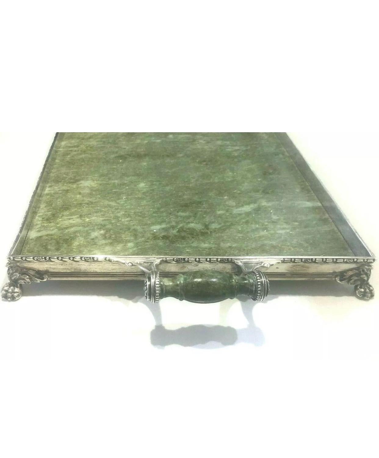 Women's or Men's Antique CARTIER 1905-1930 Sterling Silver and Jade Tray and Chalice Cup Set For Sale