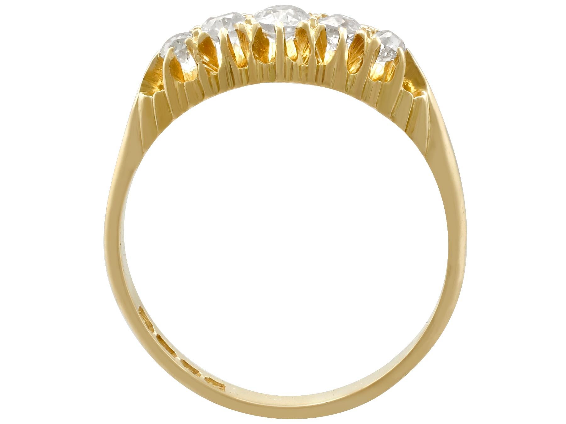 Edwardian Antique 1905 Diamond and Yellow Gold Five-Stone Cocktail Ring For Sale