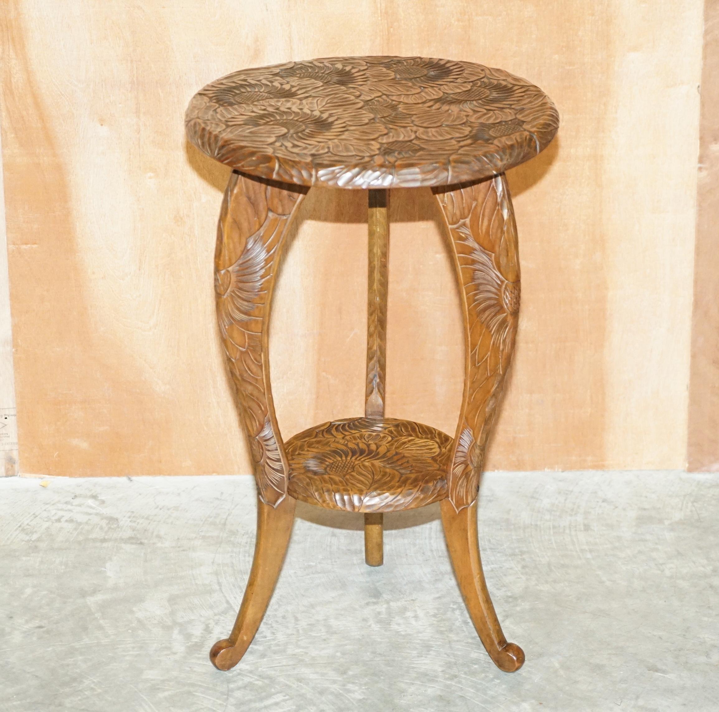 We are delighted to offer for sale this lovely Liberty’s London 1905 Japanese mahogany side table.

A good-looking piece, its hand carved from top to bottom with floral detailing, I have variations of these types of tables and one very rare chair