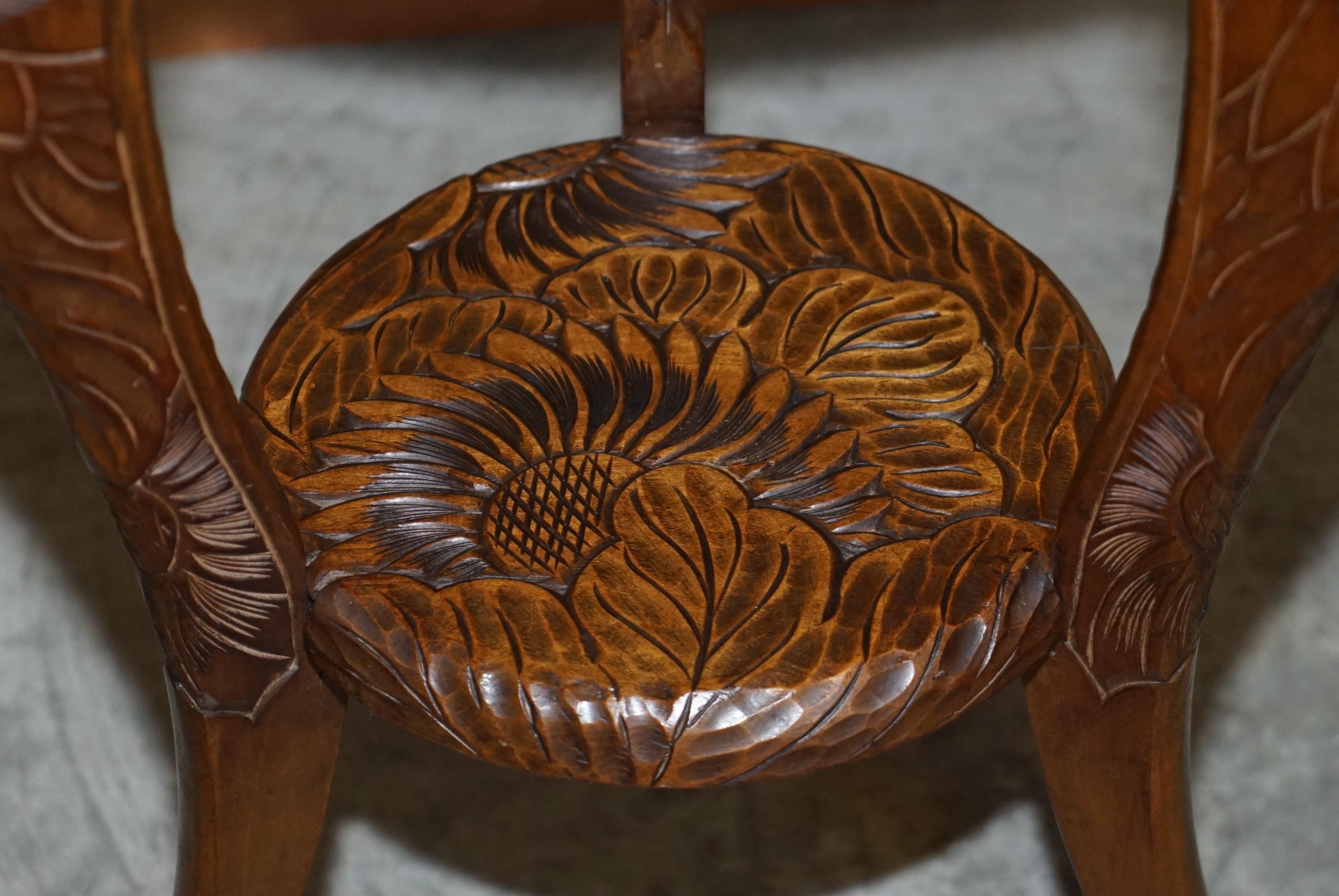 Hardwood Antique 1905 Liberty London Japanese Carved Side End Lamp Wine Table Jardiniere For Sale