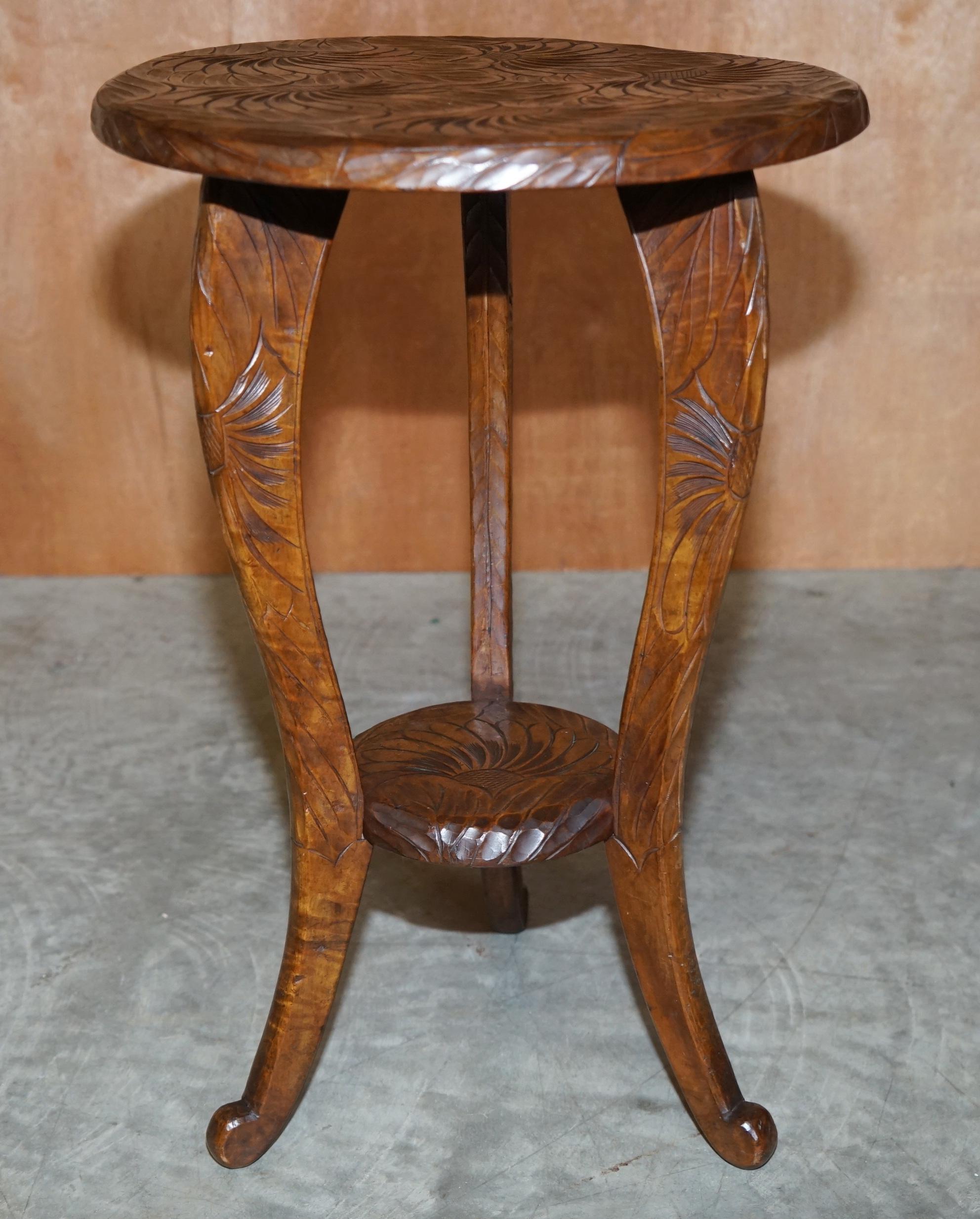Hardwood Antique 1905 Liberty's London Hand Carved Side End Lamp Wine Table Oriental Look