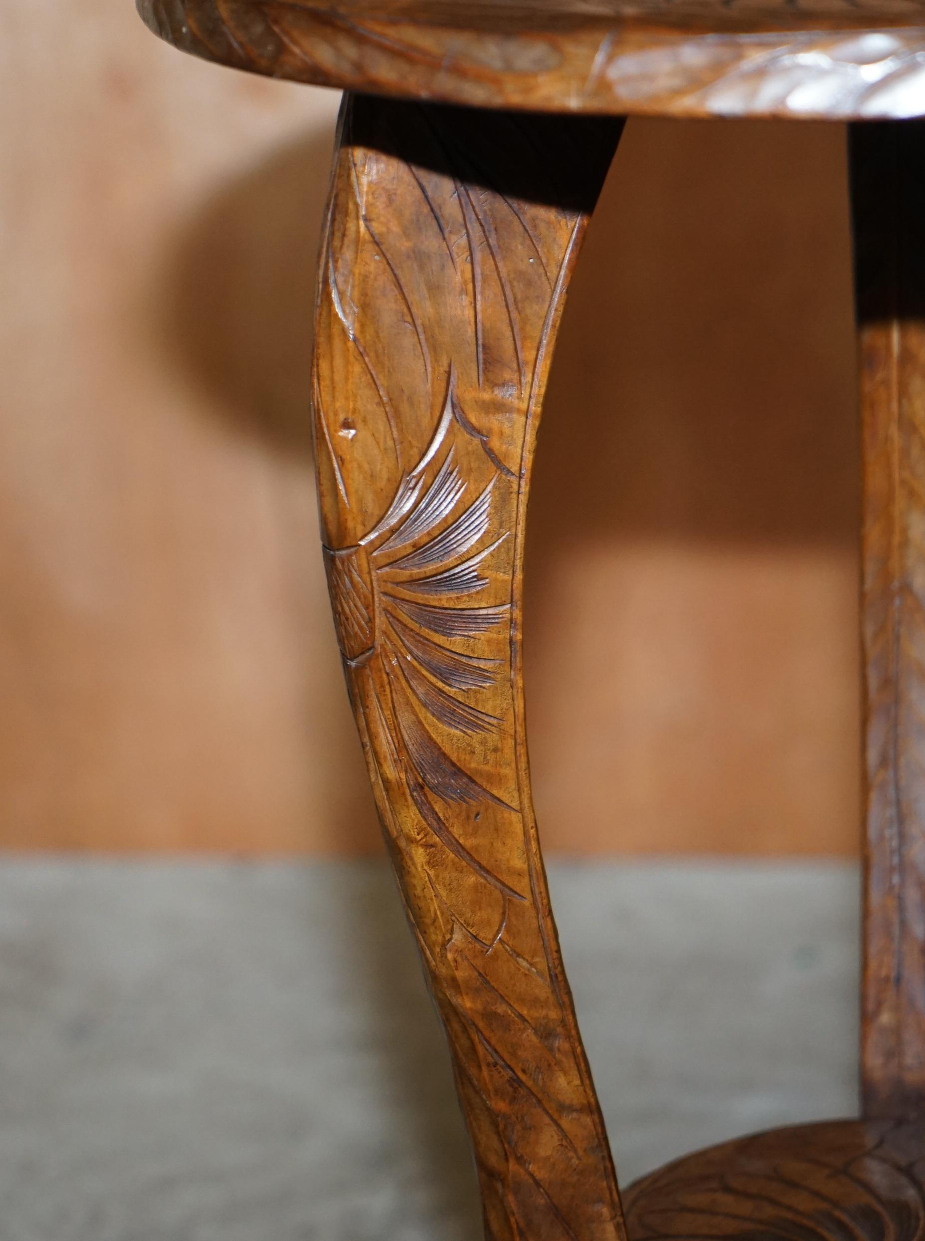 Hardwood Antique 1905 Liberty's London Hand Carved Side End Lamp Wine Table Oriental Look