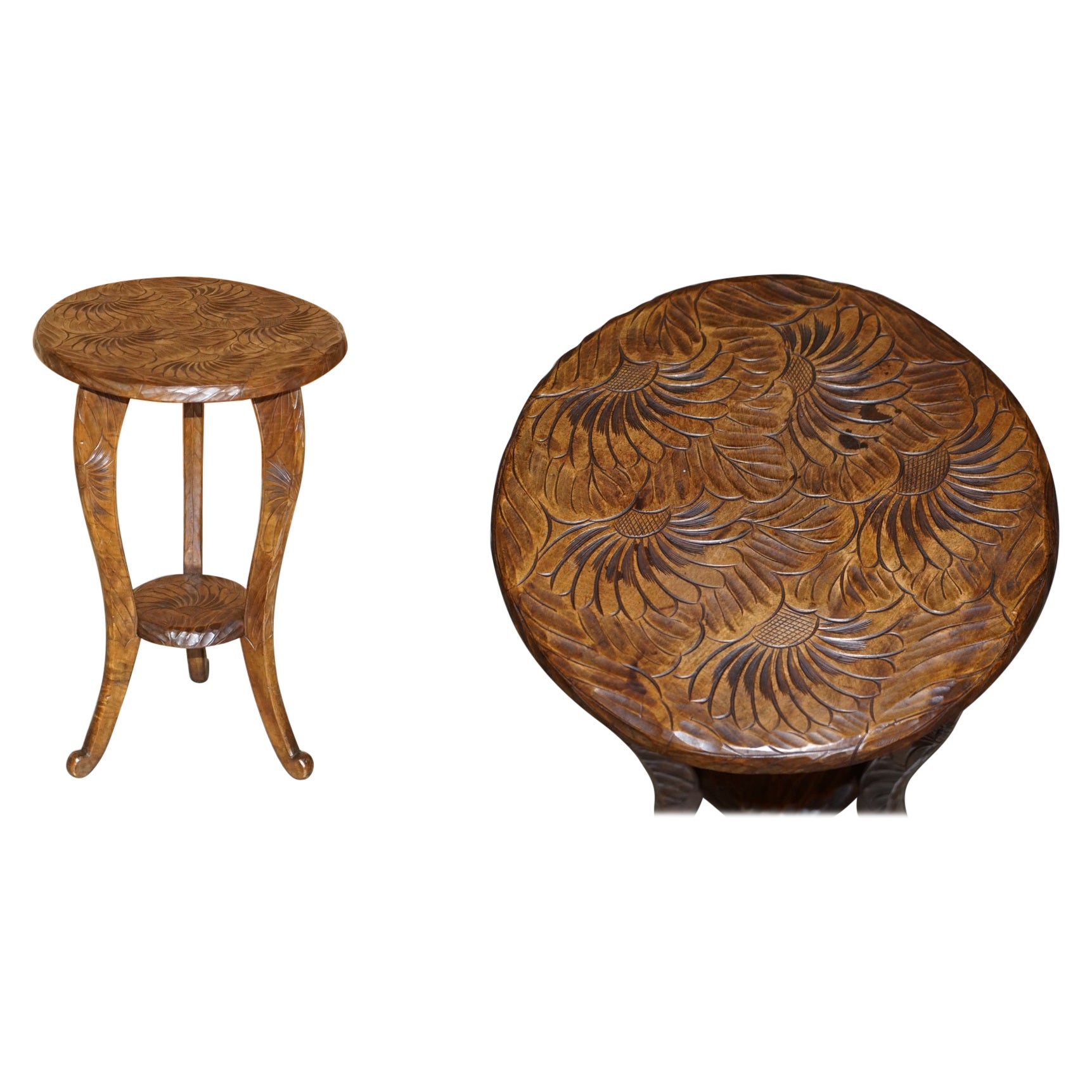Antique 1905 Liberty's London Hand Carved Side End Lamp Wine Table Oriental Look