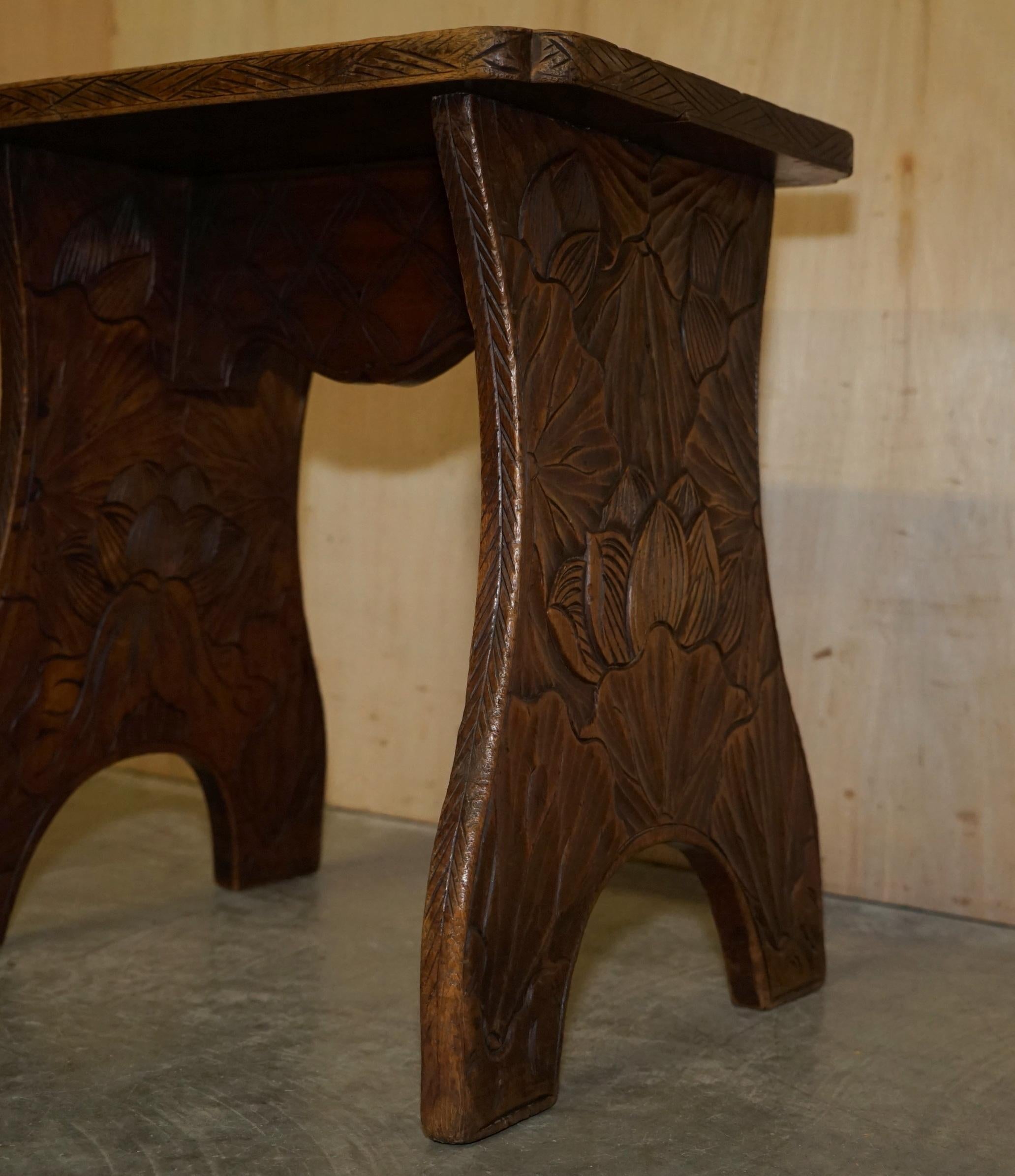 Hardwood Antique 1905 Liberty's London Qing Dynasty Stool / Side End Table Floral Carving For Sale