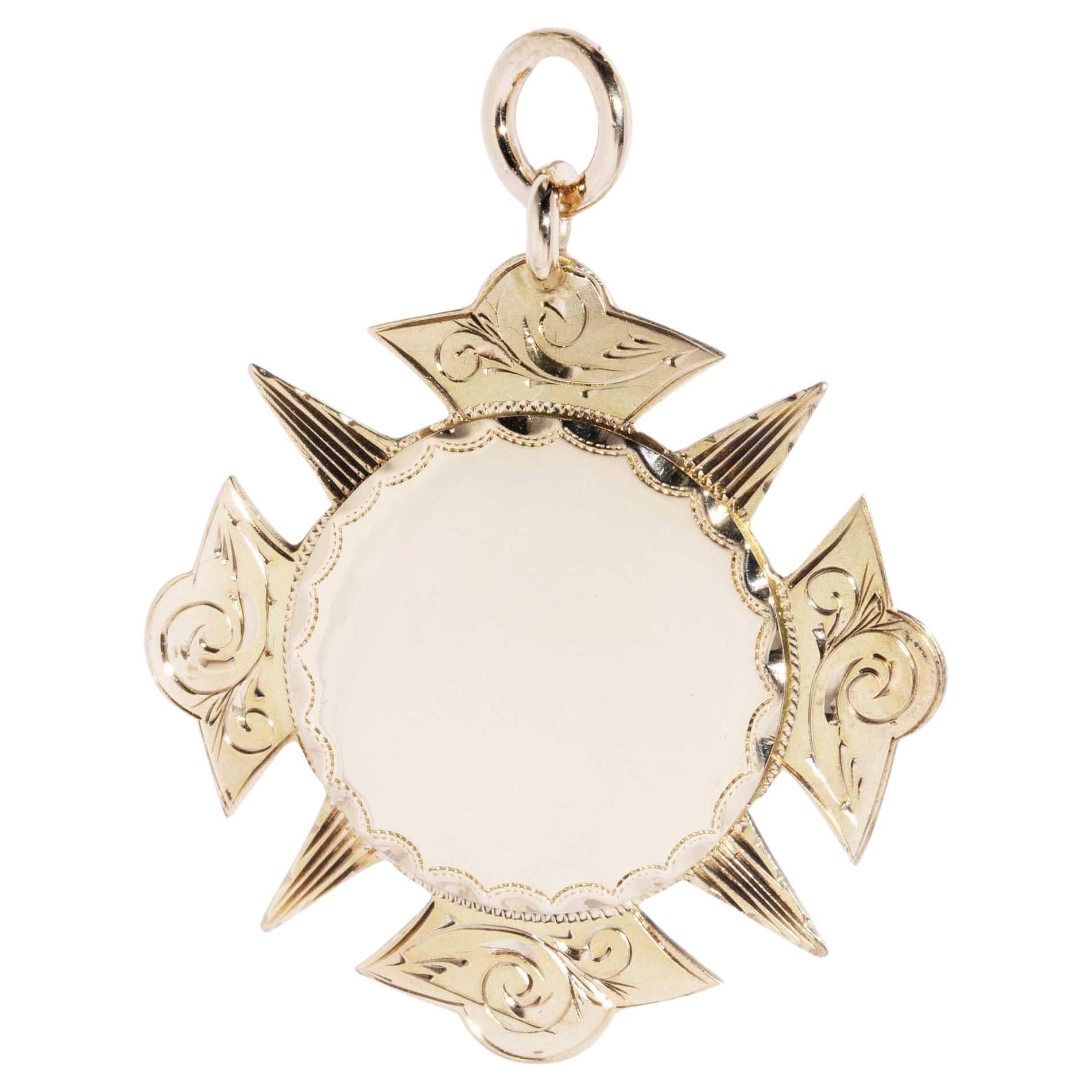 Antiker Edwardianischer Kreuz-Preis-Anhänger aus 15 Karat Gelbgold, 1906