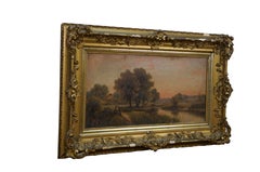 Antique 1906 Henry Maidment Pastoral Country Landscape Oil Painting 32"