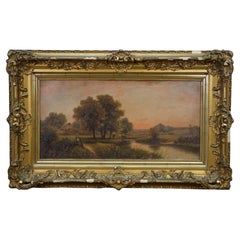 Antique 1906 Henry Maidment Pastoral Country Landscape Oil Painting 32"