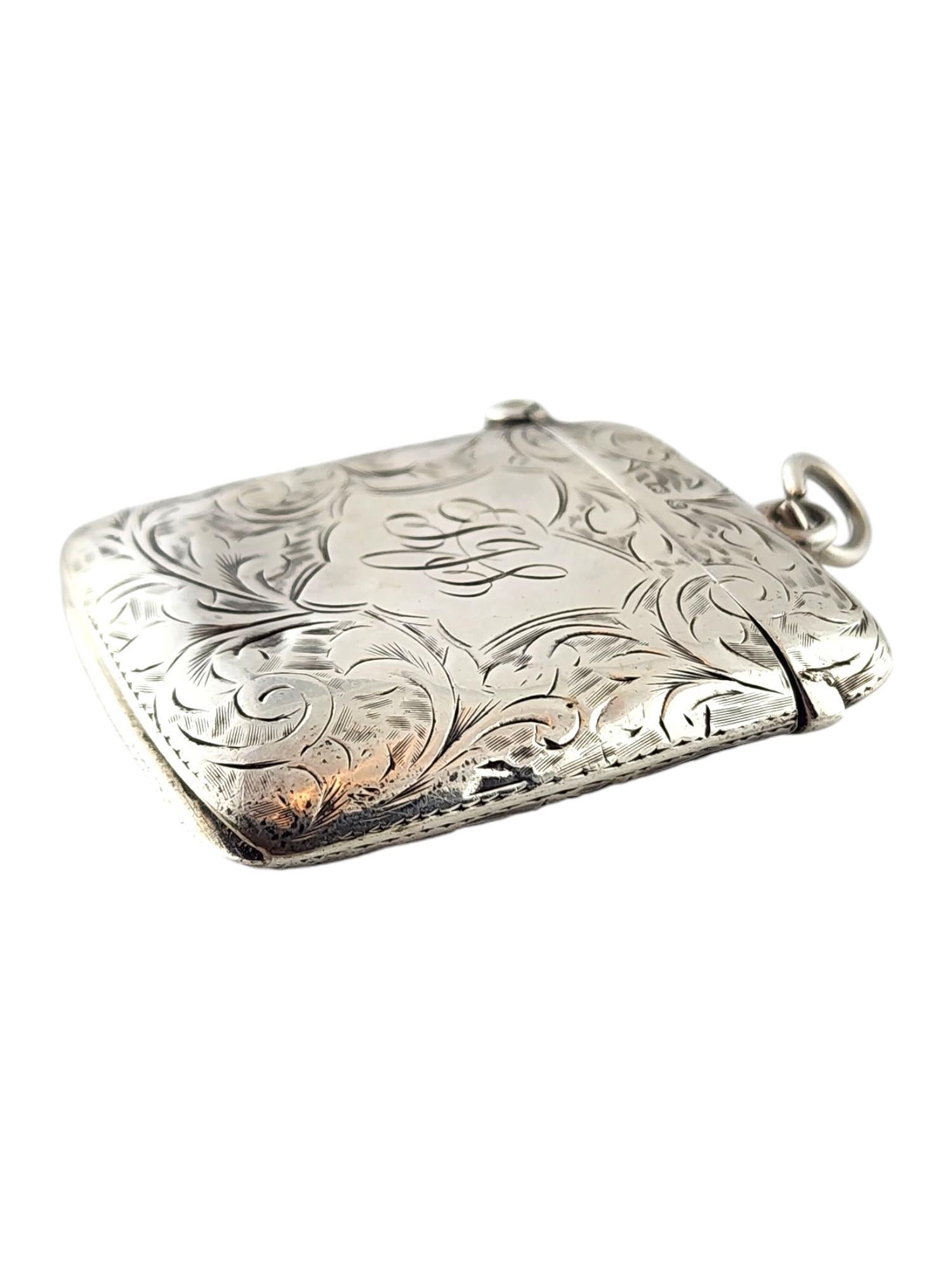 Antique 1906 TB Birmingham England Sterling Silver Vesta Case

This beautiful antique 1906 TB Birmingham England vesta case was meticulously crafted from sterling silver with gorgeous detailing and is monogramed 