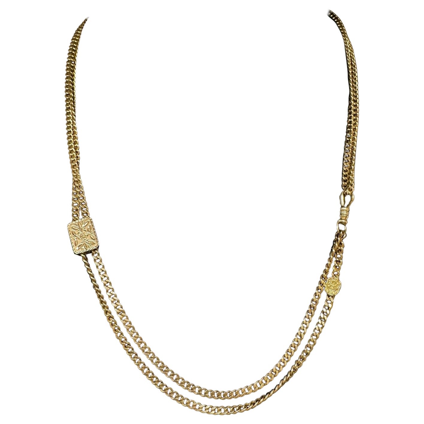 Antique 1907 Baumgold Bros. 14k Yellow Gold 41" Curb Link Long Chain & Slider