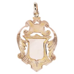 Antique 1907 Shield Award Style Pendant 9 Carat Yellow Gold