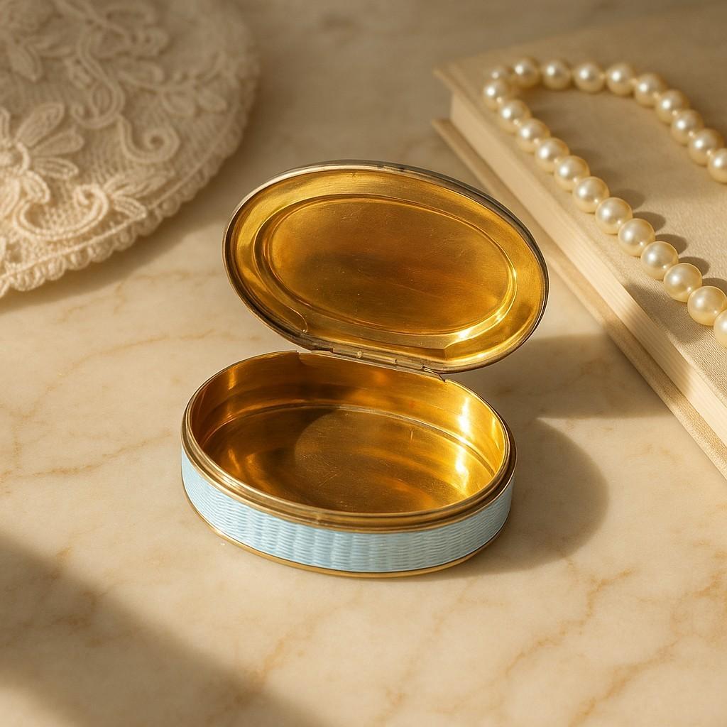 Un rare souvenir de l'Europe du début du XXe siècle

Donnez à votre collection un charme d'antan grâce à cette boîte en argent ancienne, datée du 11 février 1909 et ornée d'un riche émail bleu. Signée 