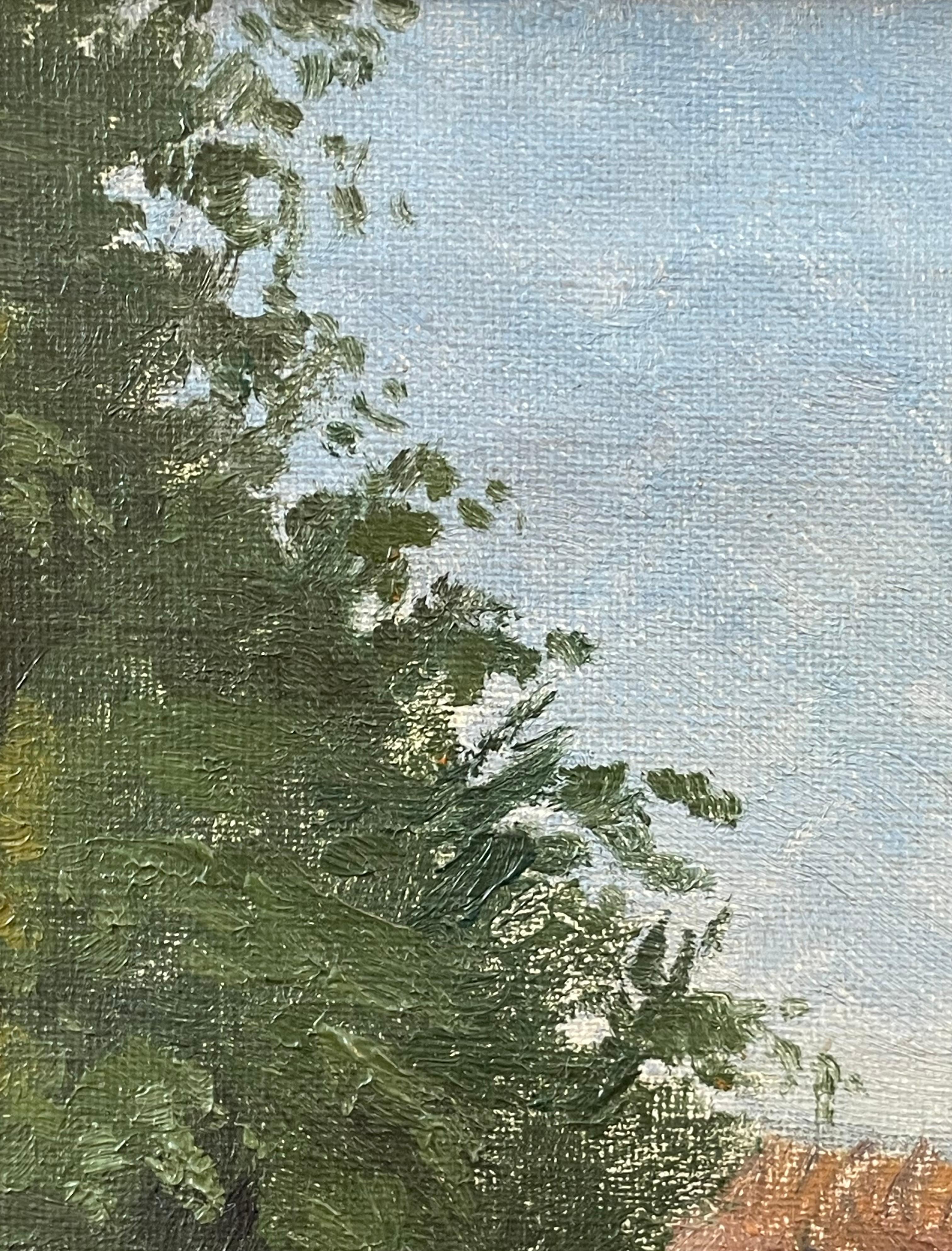 Antikes dänisches Ölgemälde von 1909, das ein Haus an einer unbefestigten Straße in grüner Landschaft zeigt im Zustand „Gut“ im Angebot in Ebberup, DK