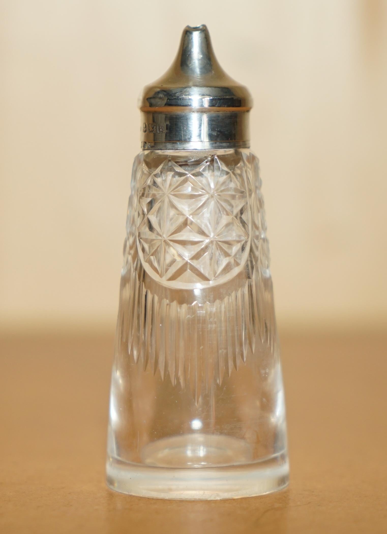 Hand-Crafted ANTIQUE 1909 JOHN GRINSELL & SONS STERLING SiLVER CUT GLASS CRYSTAL SALT SHAKER For Sale