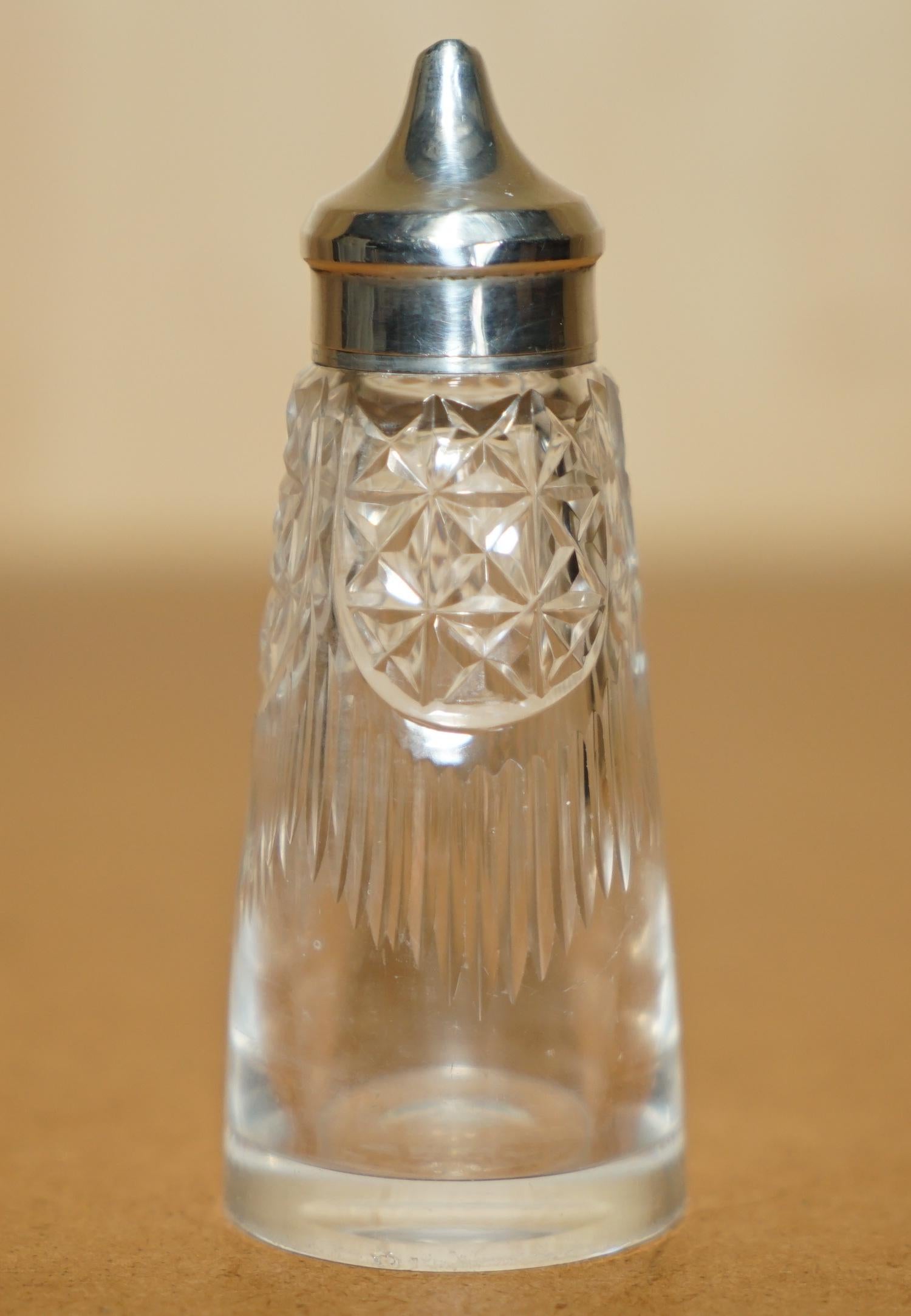 Sterling Silver ANTIQUE 1909 JOHN GRINSELL & SONS STERLING SiLVER CUT GLASS CRYSTAL SALT SHAKER For Sale