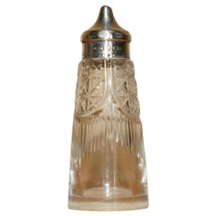 ANTIQUE 1909 JOHN GRINSELL & SONS STERLING SiLVER CUT GLASS CRYSTAL SALT SHAKER