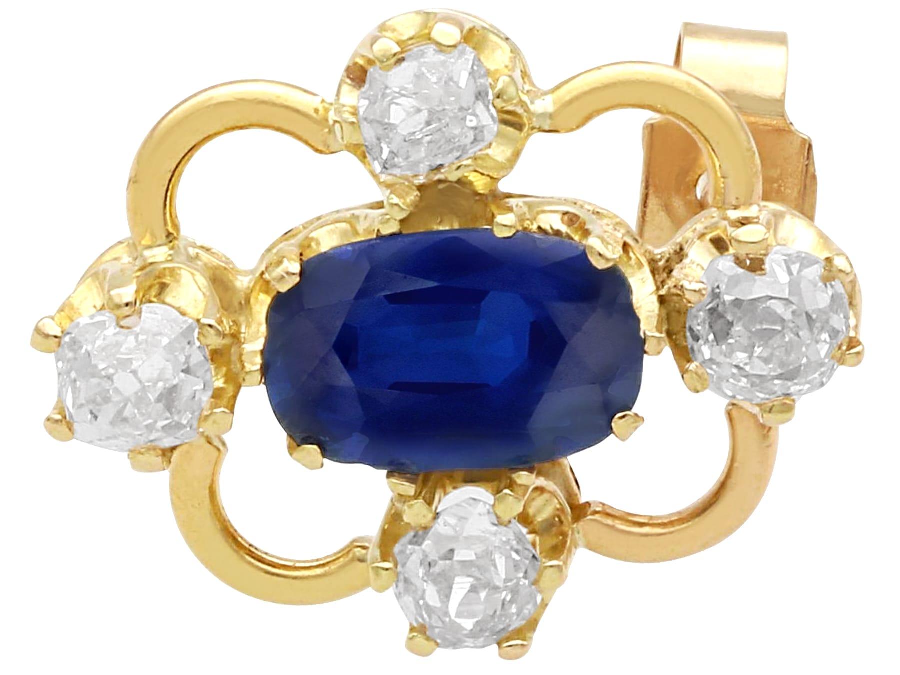 Oval Cut Antique 1.90 Carat Sapphire and 0.50ct Diamond, 15 Carat Yellow Gold Earrings For Sale