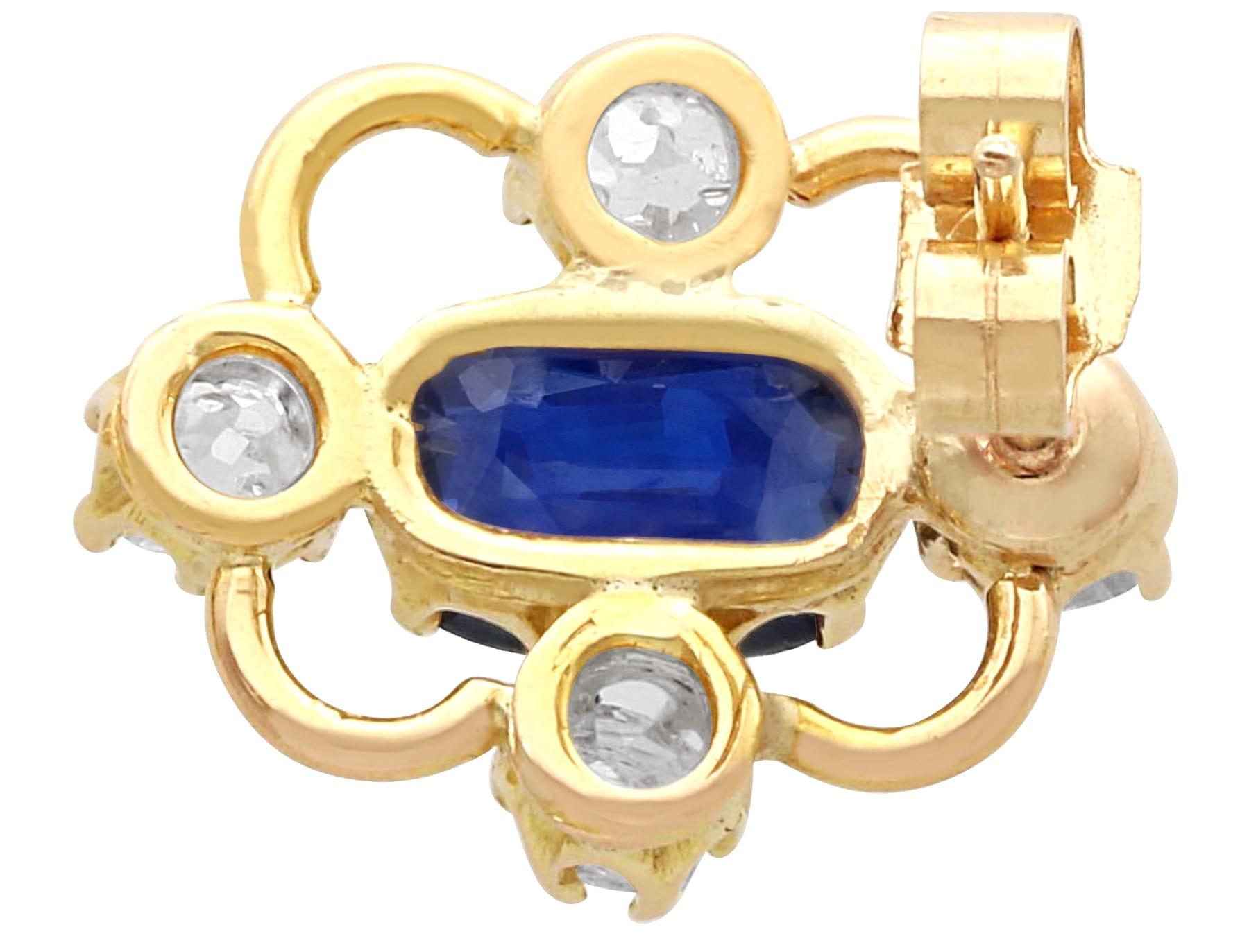 Women's or Men's Antique 1.90 Carat Sapphire and 0.50ct Diamond, 15 Carat Yellow Gold Earrings For Sale