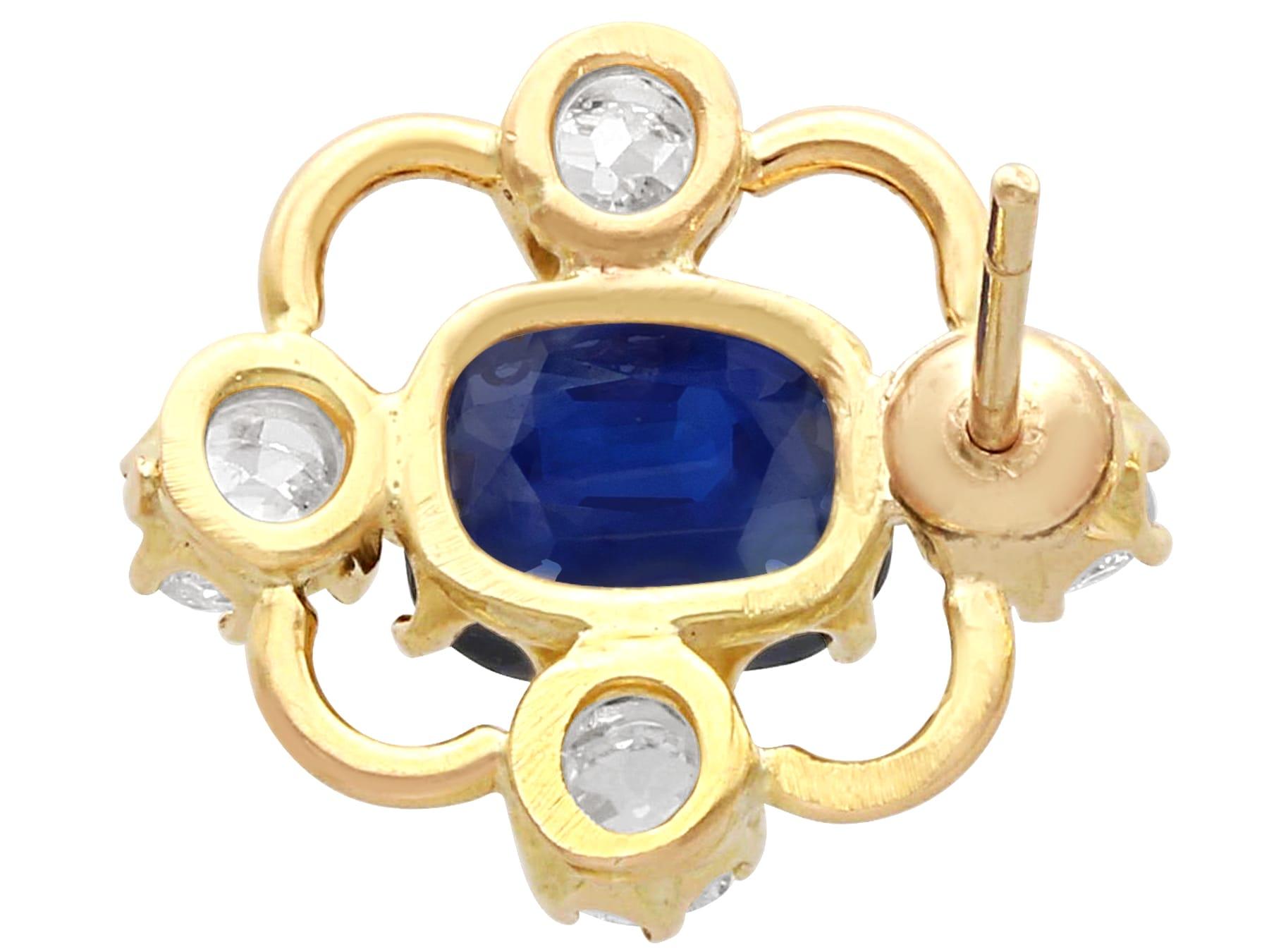 Antique 1.90 Carat Sapphire and 0.50ct Diamond, 15 Carat Yellow Gold Earrings For Sale 1