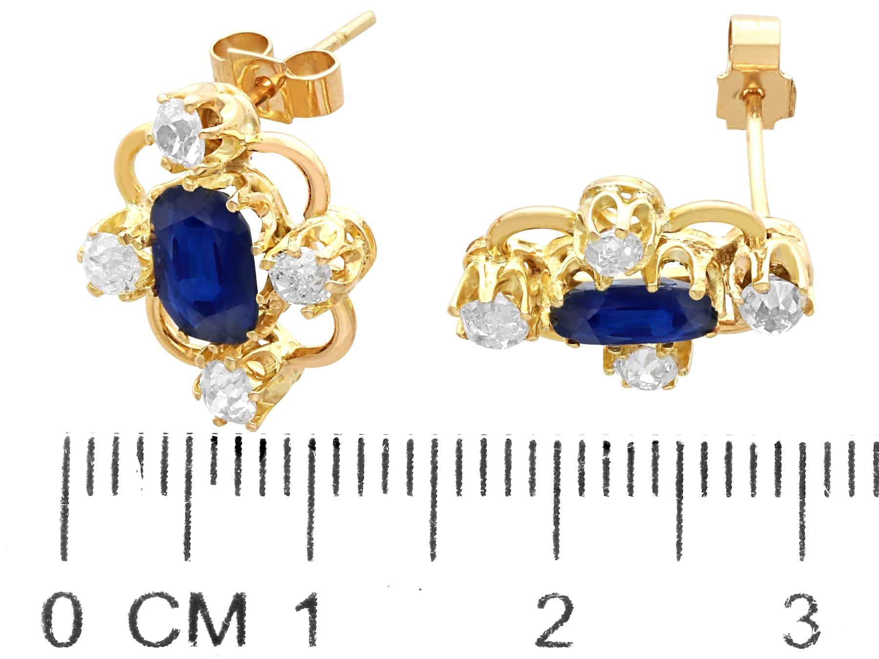 Antique 1.90 Carat Sapphire and 0.50ct Diamond, 15 Carat Yellow Gold Earrings For Sale 2