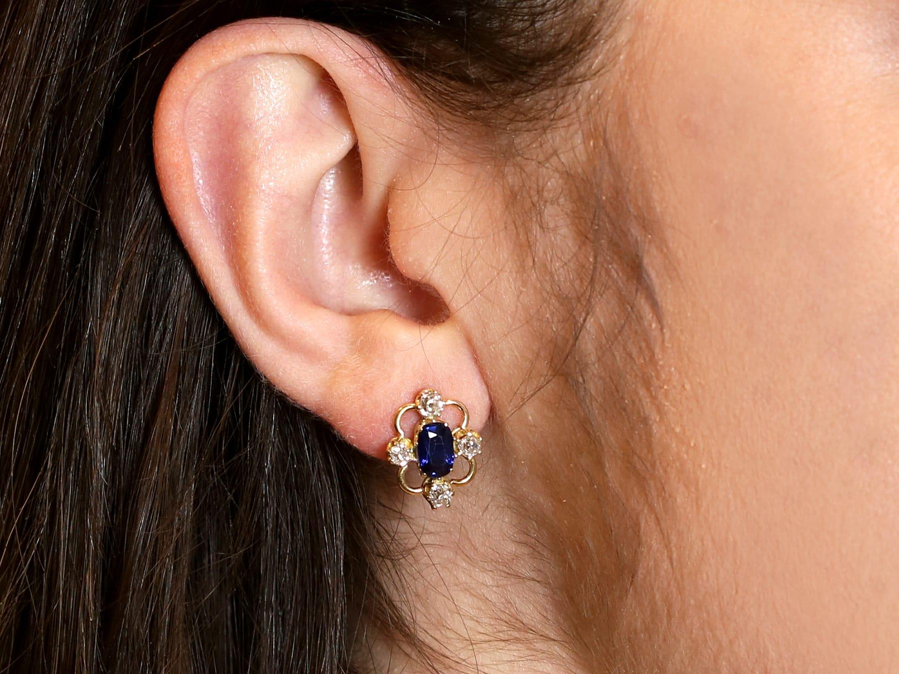 Antique 1.90 Carat Sapphire and 0.50ct Diamond, 15 Carat Yellow Gold Earrings For Sale 3